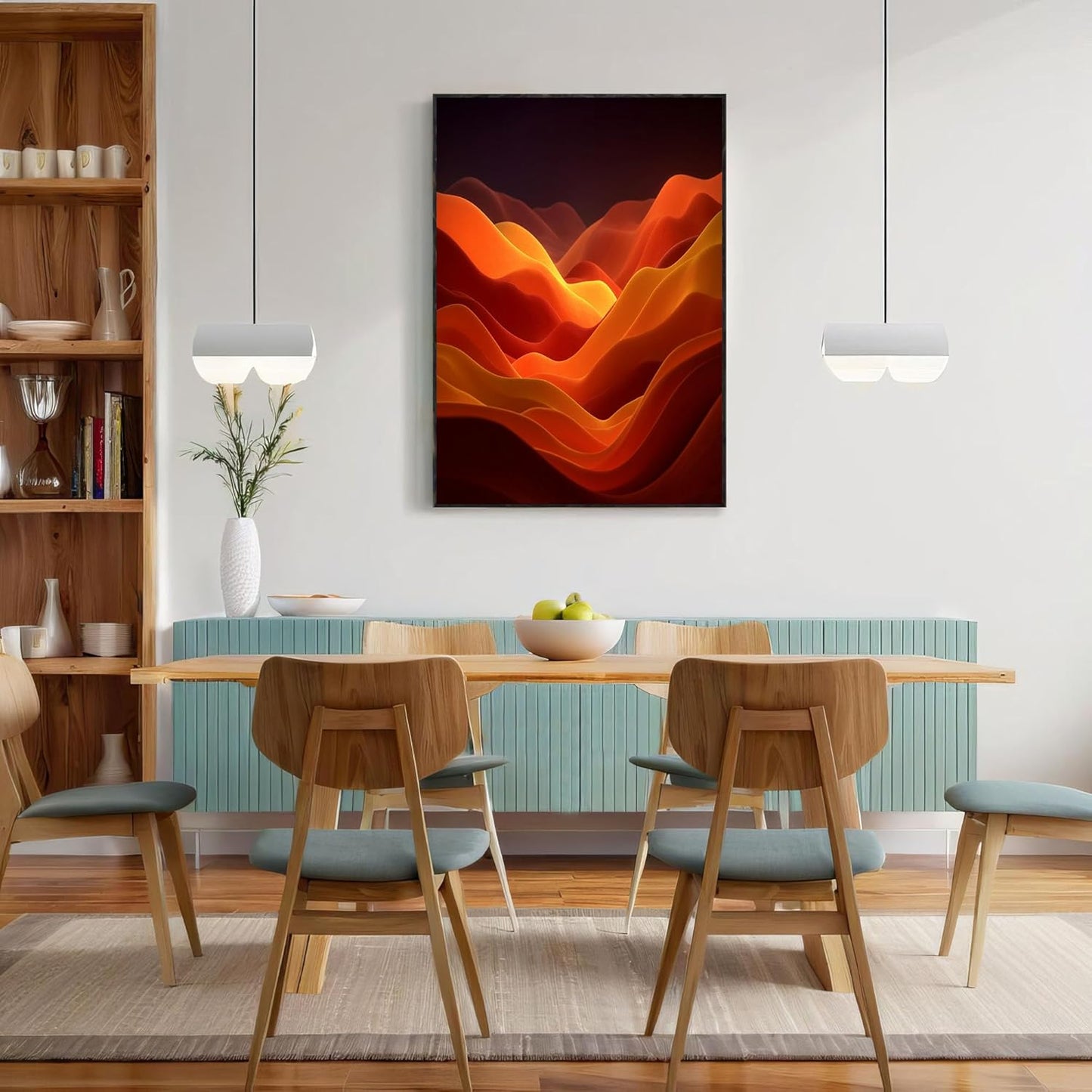 GDJSMIN Minimalist Style Wall Art, Abstract Orange Wave Illustration Poster For Reading Room Living Room Decor 24 X 36 Inch Unframed