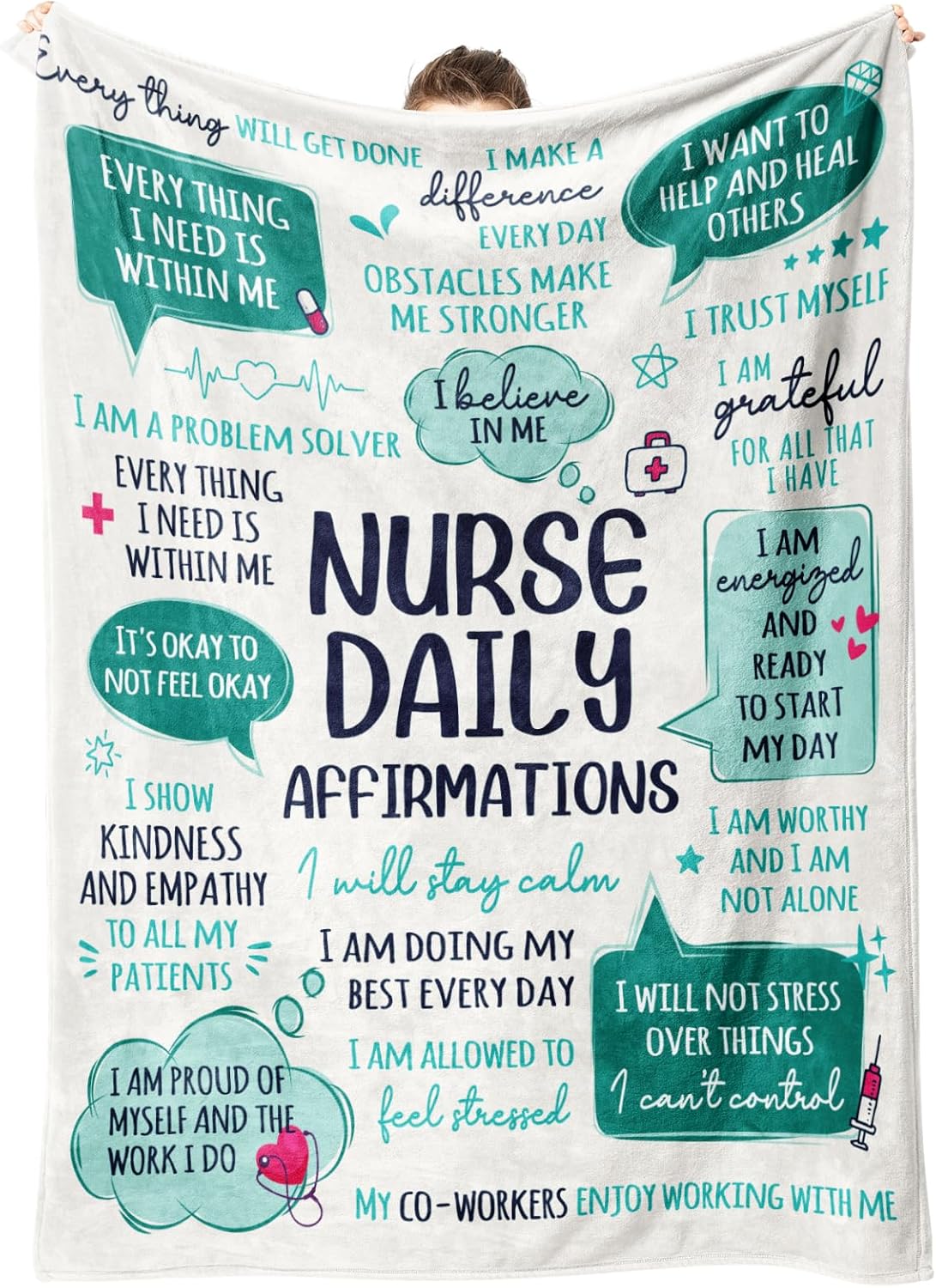 Craftique Nurse Gifts for Women Men- Soft Nurse Blanket with Daily Affirmations- LPN RN Gifts for Nurses Practitioner, Nursing School Graduate Birthday Appreciation Gift, Nurses Week/Day Gift