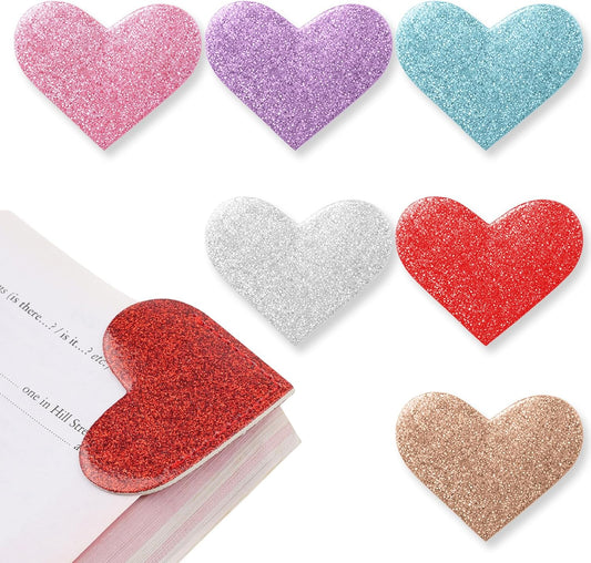 6Pcs Leather Love Heart Bookmarks - Colorful & Bling Corner Page Book Marks for Teachers Students Book Reading Lovers - Cute Heart Book Page Holder for Girls Women - Handmade Reading Gifts