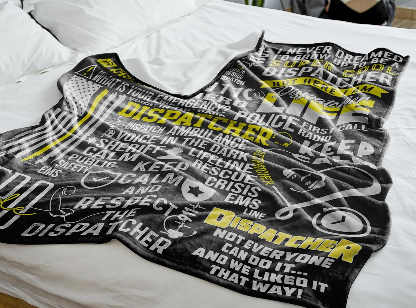 911 Dispatcher Gifts for Emergency Dispatchers Women & Men, Flannel Blanket Throw, Stars, Black - 50 x 65 inches