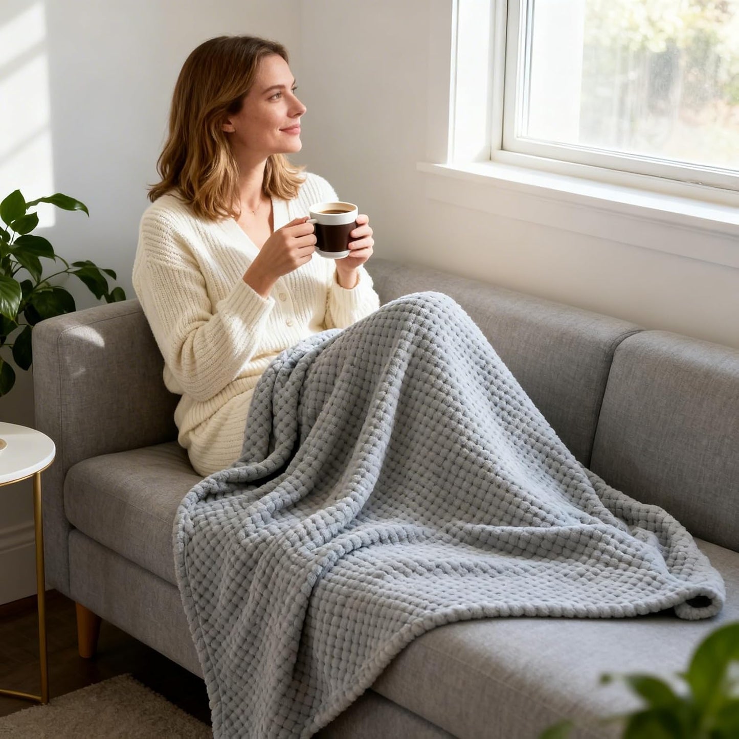 40x60 InchTextured Throw Blanket, Gray, Soft Plush Waffle Weave, Cozy Home Decor for Couch, Sofa, Bed