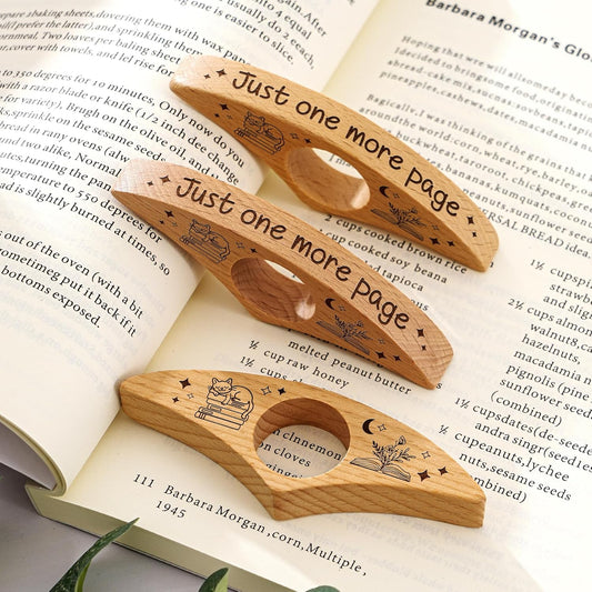 Custom Thumb Book Page Holder - Just One More Page Personalised Wooden Thumb Page Holder for One-Handed Reading, Gift for Teachers and Book Lovers