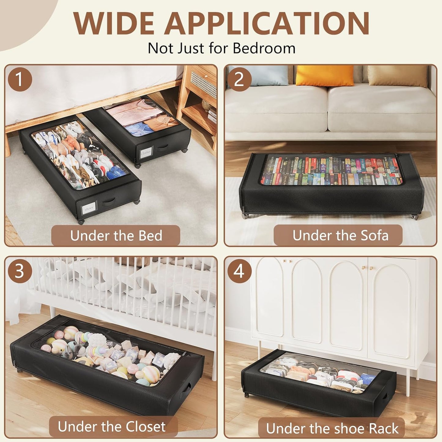 XXXXL Extra Long Under Bed Storage with Wheels,BIGGEST Size Available(66L) under the bed storage Organizer with Lid&Label,Rolling Under the bed Metal Drawer for Clothes,Shoes,Toys(36x17x 6In)
