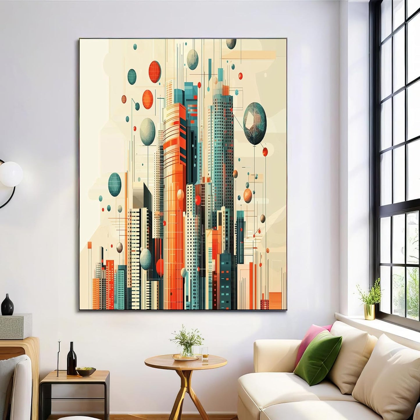 GDJSMIN Abstract Geometric Shapes Wall Art, Beige Cityscape Poster For Reading Room Living Room Decor 24 X 36 Inch Unframed