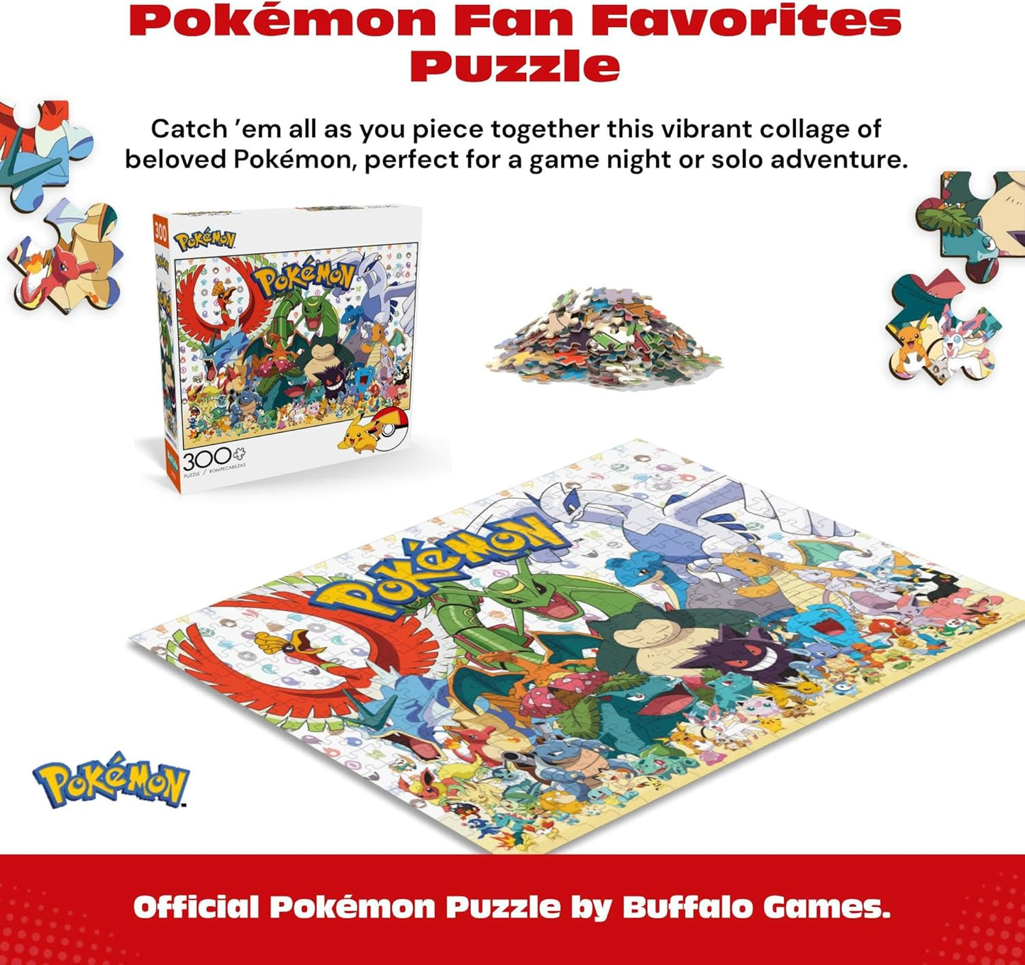 Buffalo Games - Pokémon - Fan Favorites - 300 Piece Jigsaw Puzzle for Adults - Vibrant Jigsaw Puzzles with Oversized Pieces - Finished Size 21.25 x 15.00