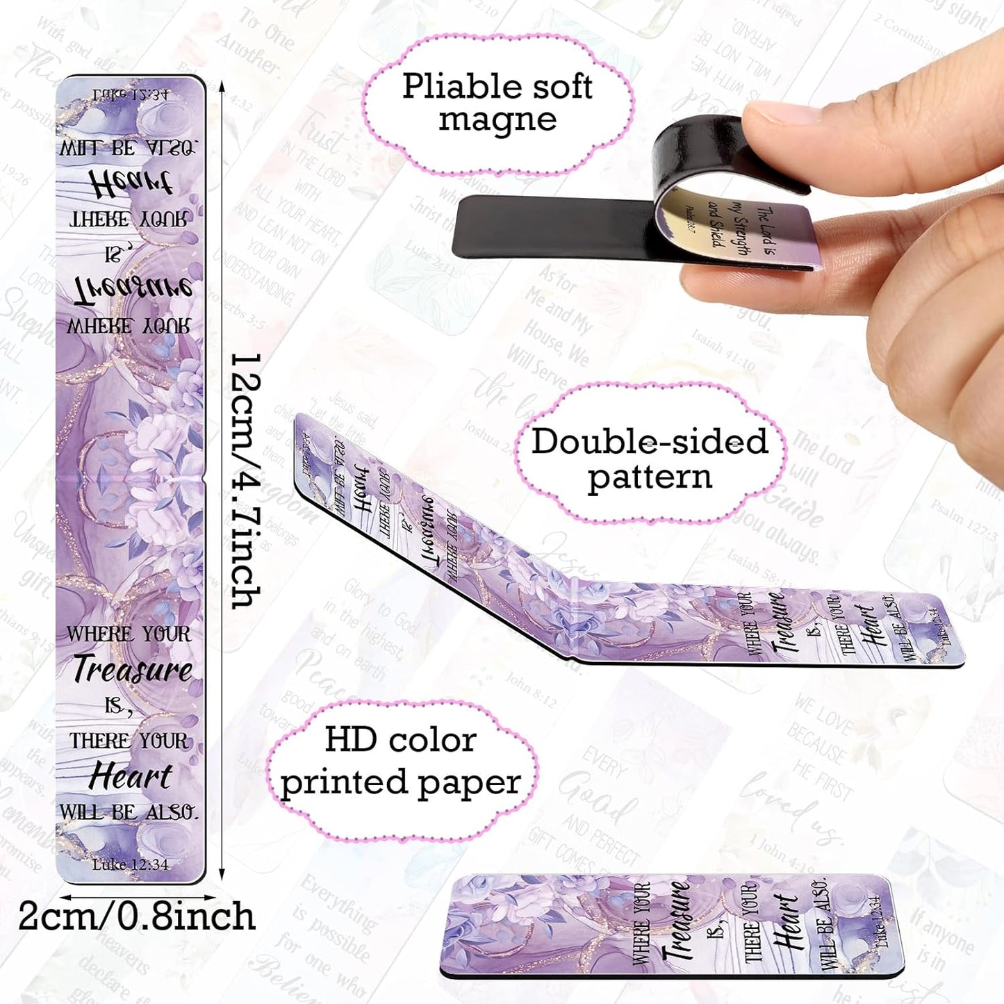 Chinco 30 Pcs Magnetic Christian Bookmarks - Bible Verse Inspirational Scripture Page Clips, Religious Prayer Bookmarks for Women, Kids, Teachers, Church Supplies & School Gifts (Floral)