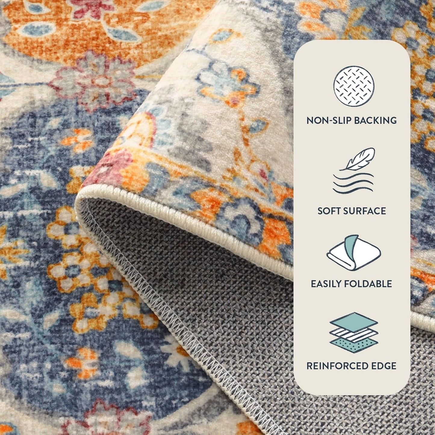 Lahome Moroccan Trellis Washable Small Area Rug, 3x5 Area Rug for Bedroom Living Room, Non-Slip Oriental Accent Throw Carpet for Kitchen Office Entryway Bathroom Office Elise, Cream/Multi