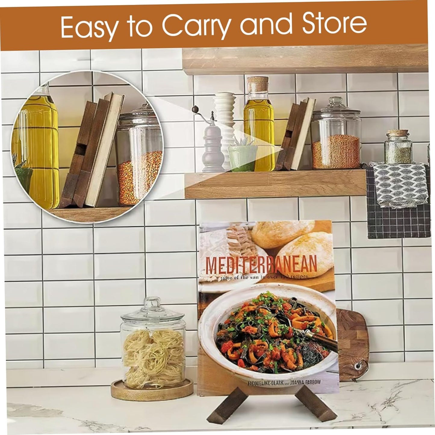 Cookbook Stand, Elegant Rustic Wooden Recipe Book Holder Adjustable & Detachable Cookbook Holder Stand for Display of Recipes & Tablets