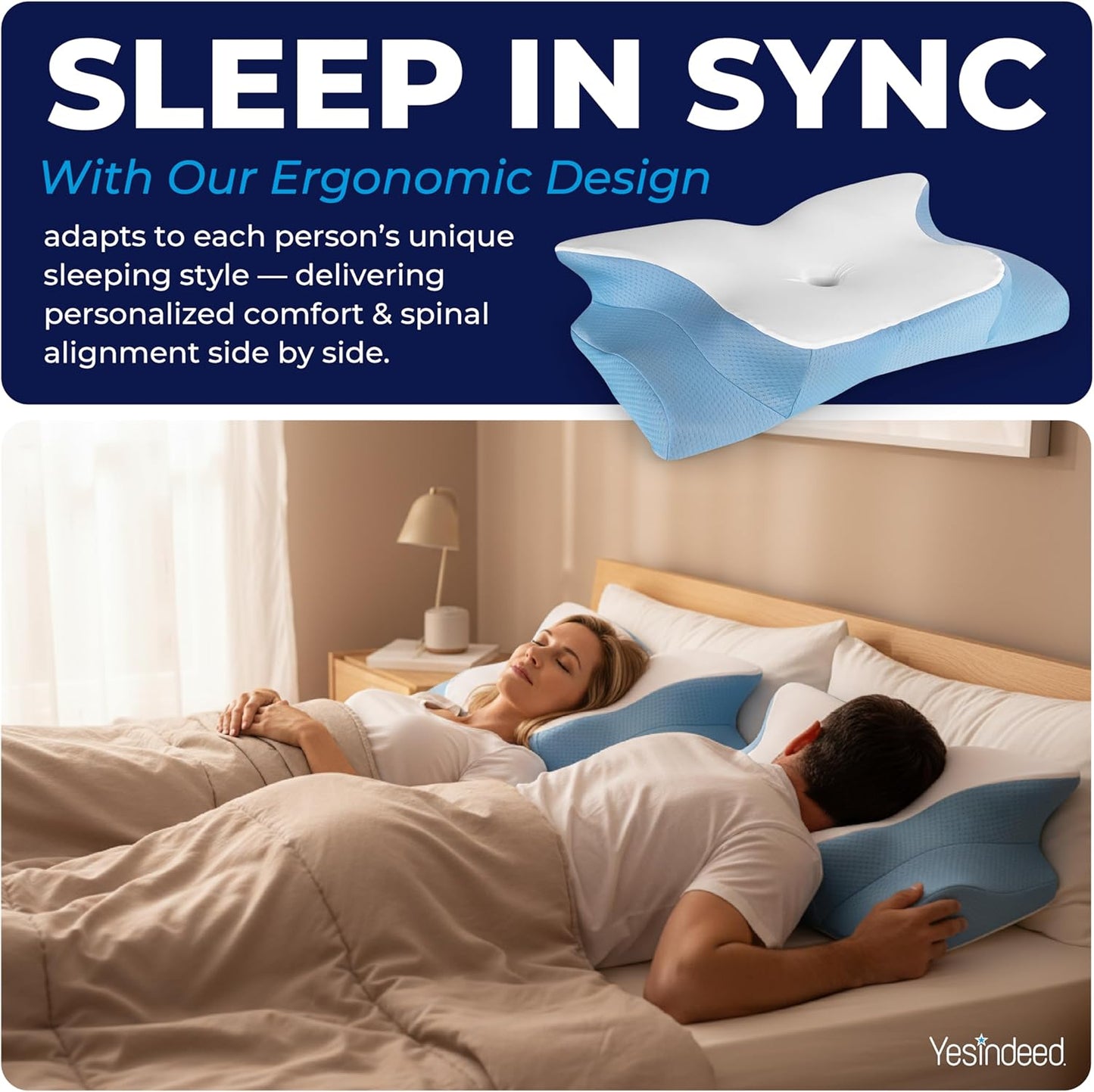 YESINDEED Pain Relief Cooling Pillow – Cervical Neck Support for Sleeping, Contoured Memory Foam Design for Neck and Shoulder Pain, Ergonomic Sleep Solution for Side Sleepers, Snoring, Posture