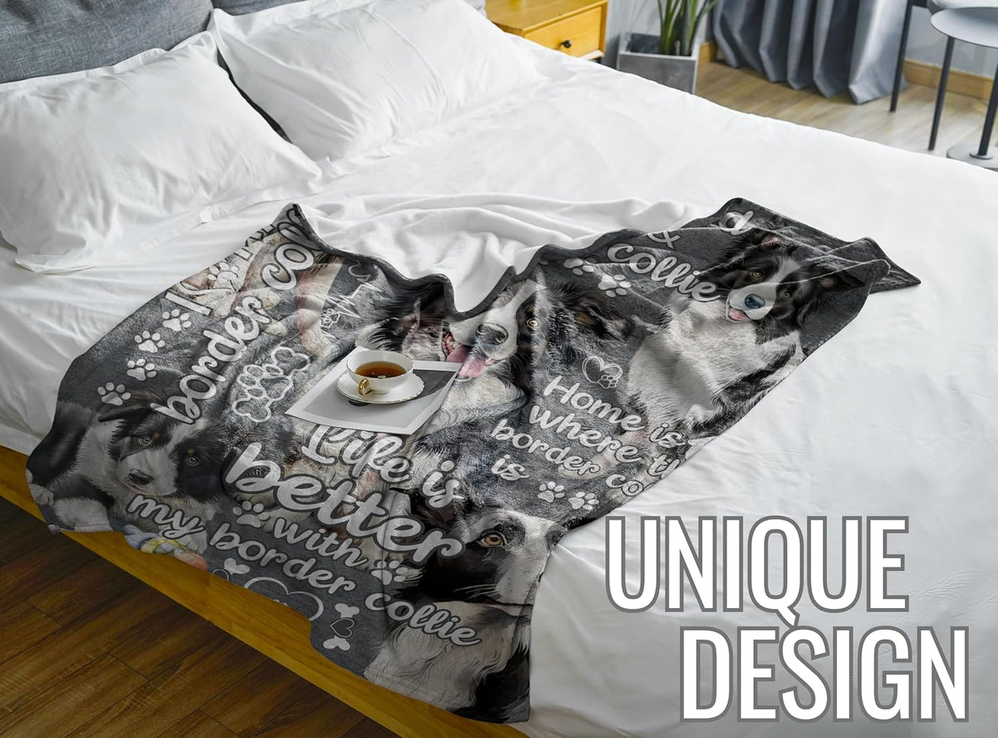 Border Collie Blanket Gifts for Border Collie Lover & Owner, Gifts for Women & Men, Dog Mom & Dad, Soft Flannel Blanket, 65 x 50 inches