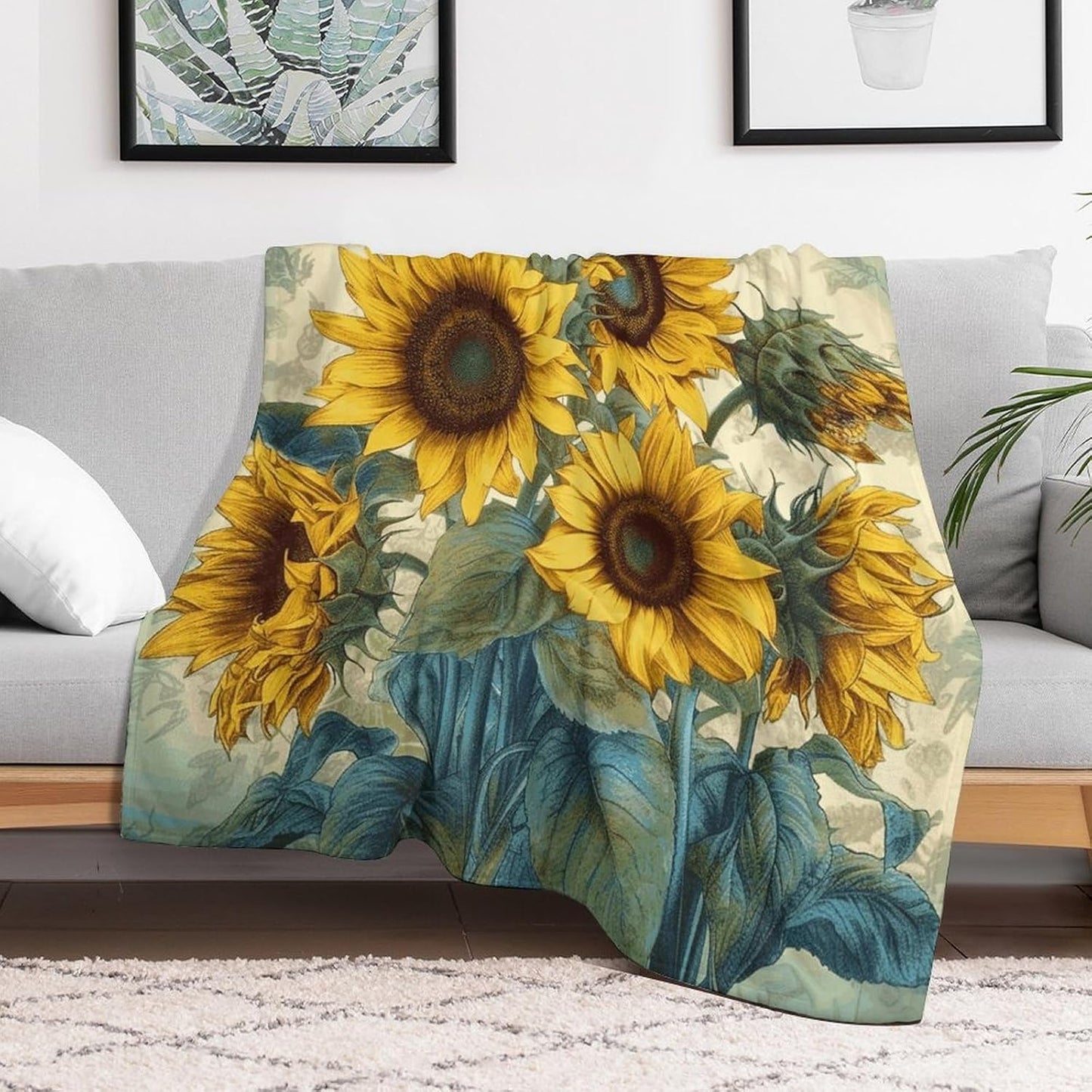 Sunflower Print Throw Blanket for Couch Super Soft Warm Lightweight Throw Blankets Cozy Flannel Bed Blanket Cute Decorative Blankets for All Seasons Home Decor Gift 60"*80"（150 * 200cm）