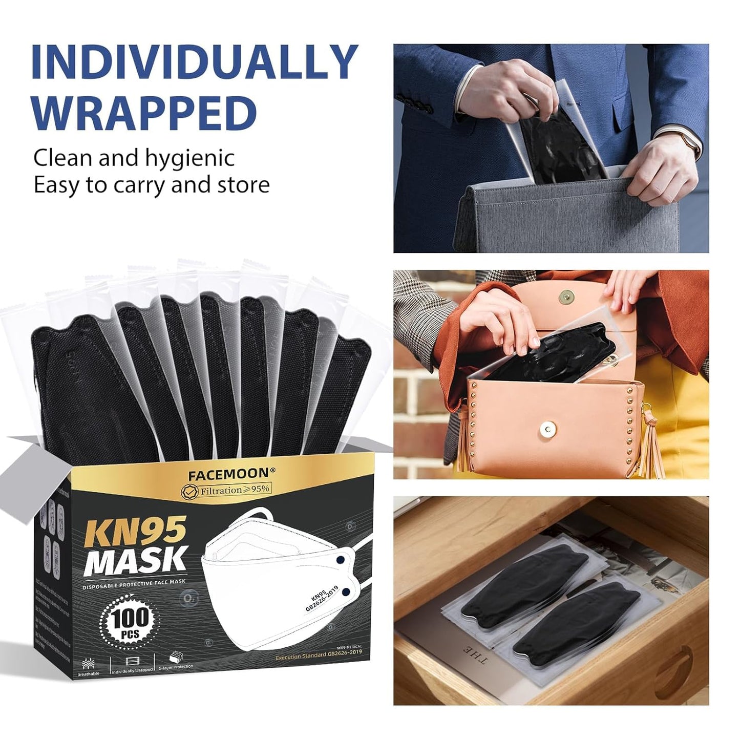 KN95 Face Mask Disposable Adults - 100 Pack 5 Layer Protection Adjustable KN95 Mask Breathable Comfortable Respirator Women Men KN95 Face Mask Individually Wrapped
