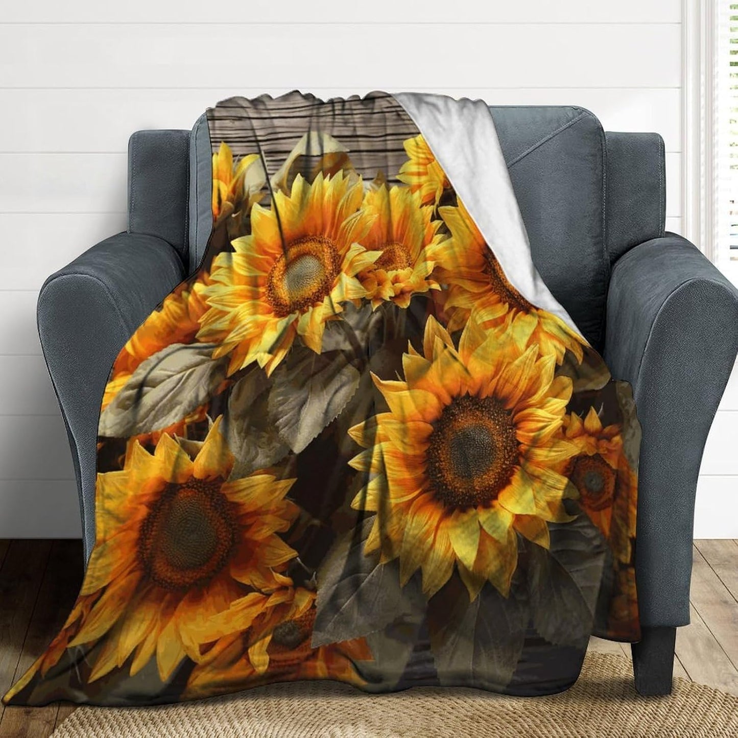 Plants Theme Sunflower Blanket Super Soft Lightweight Throw Blanket Cute Cozy Warm Bed Blanket Decorative Fuzzy Blanket All-Season Home Decor Gift for Sofa Couch Living Room 50"*60"（130 * 150cm）