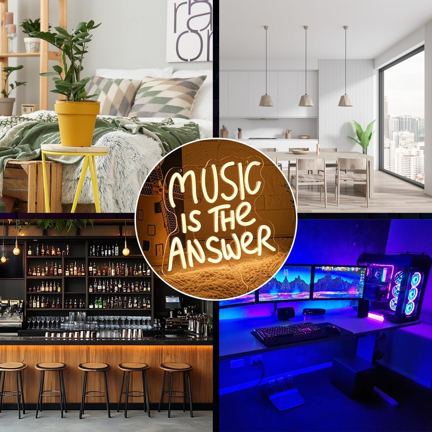 Music Is The Answer Neon Sign for Wall Decor Warm White Letter Neon Light Live Music Neon Light Sign LED Word Light for Studio Concert Bar Bedroom Decoration