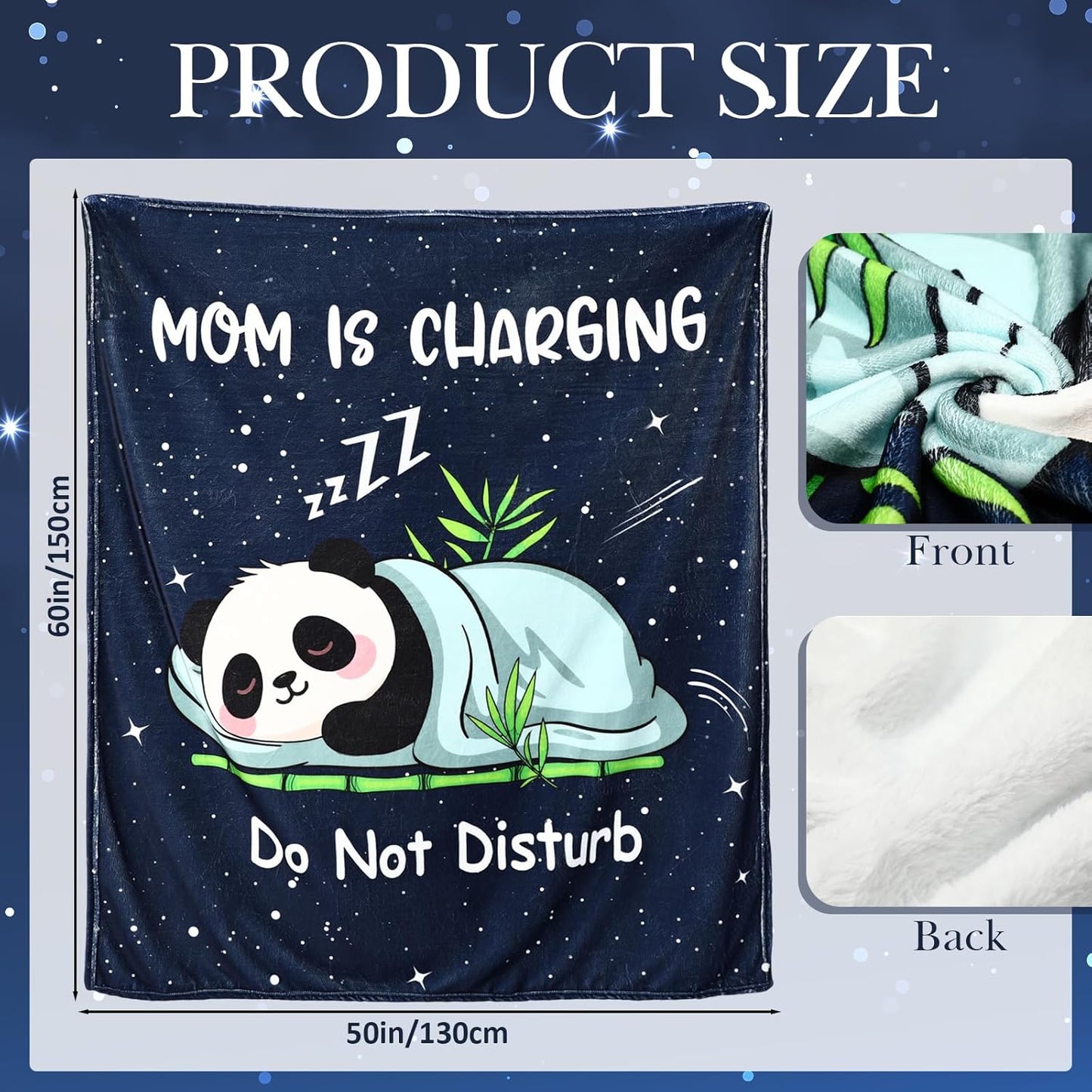 Tudomro Mom is Charging Blanket 1 Pack Funny Valentines Birthday Gifts for Mom 50"x 60" Funny Moms Blanket with Cute Panda Design Mothers Day Pregnancy Gift for Expecting Mama