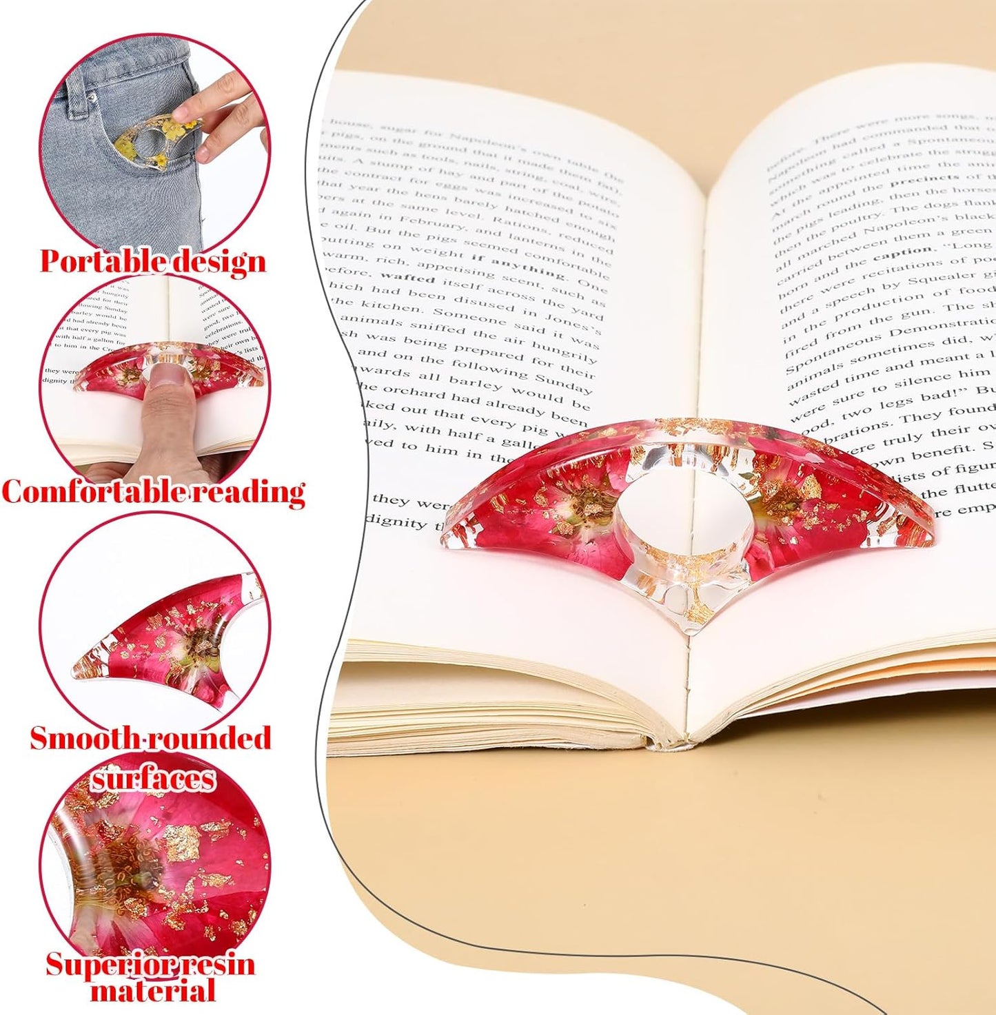 Sibba 2 Pcs Thumb Book Page Holder, Dried Flower Resin Bookmark Thumb Book Page Holder for Reading, Transparent Books Pages Opener Reading Accessories Gift for Books Lovers Students Teachers