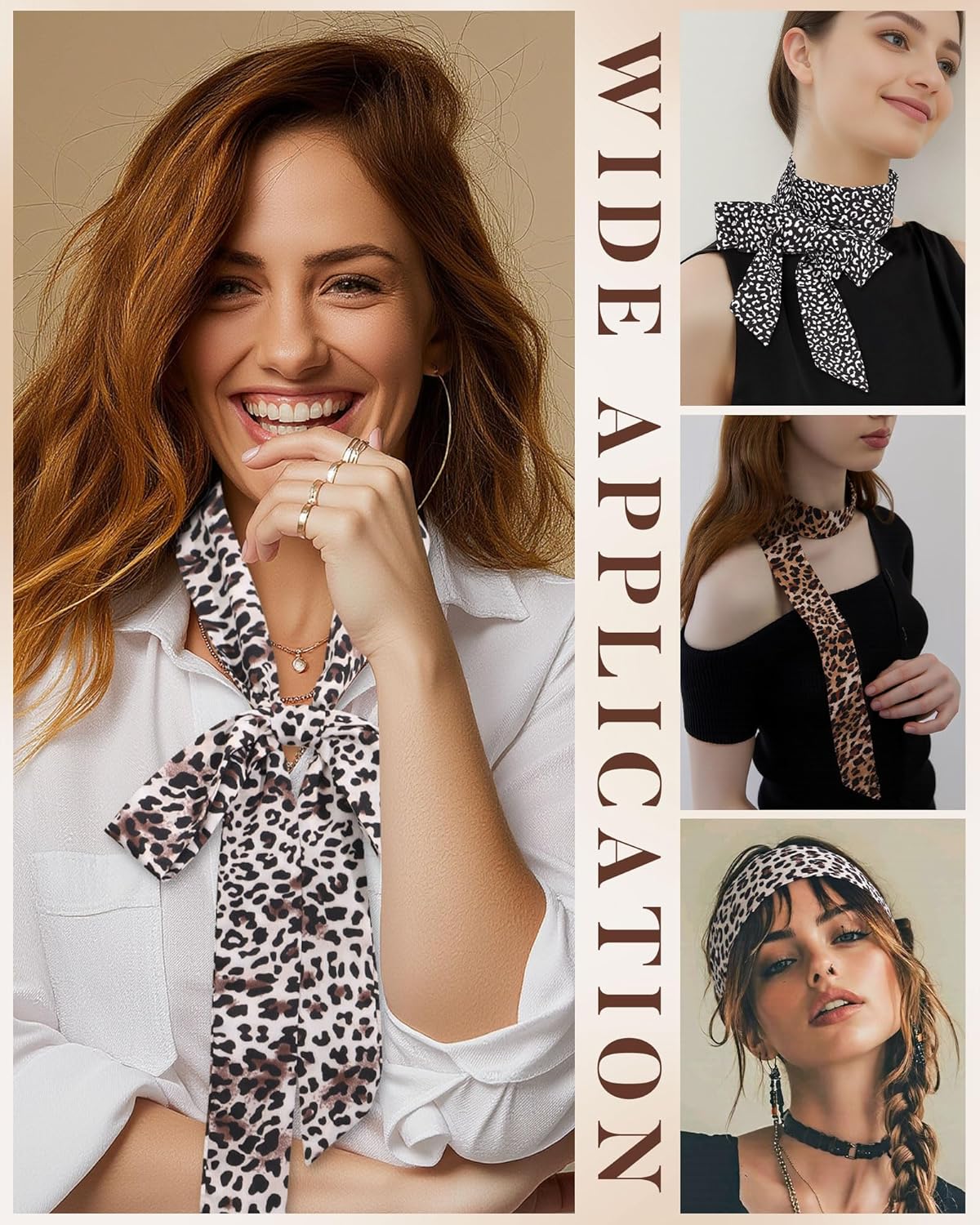 CHLINS 3 Pcs Head Scarves for Women Leopard Purse Bag Scarfs for Handbags Long Skinny Hair Band Neck Scarf for Women Girls