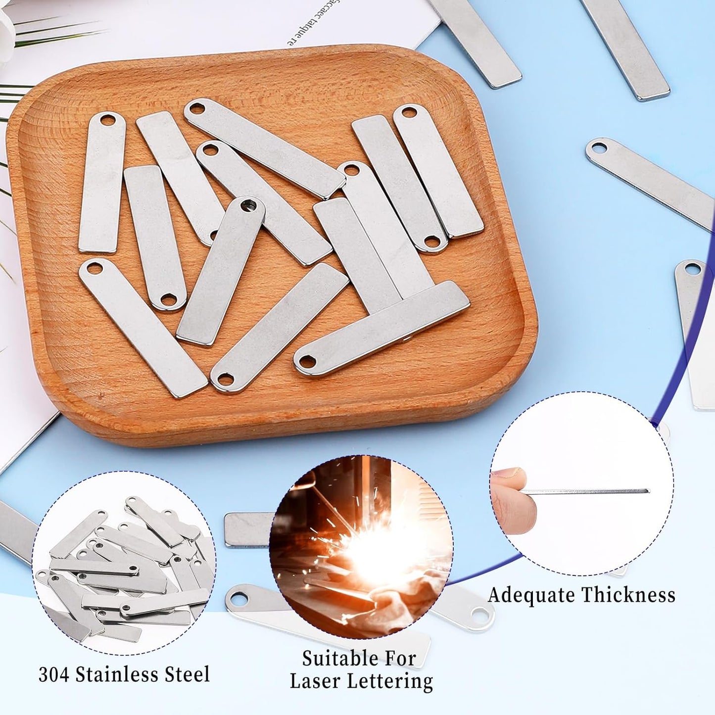 25 PCS Rectangle Blank Tags Stainless Steel Metal Stamping Engraving Blanks Stamping for Keychain Bookmark Dog Tag Metal Stamping and Jewelry Making 1.96 x 0.39 Inch