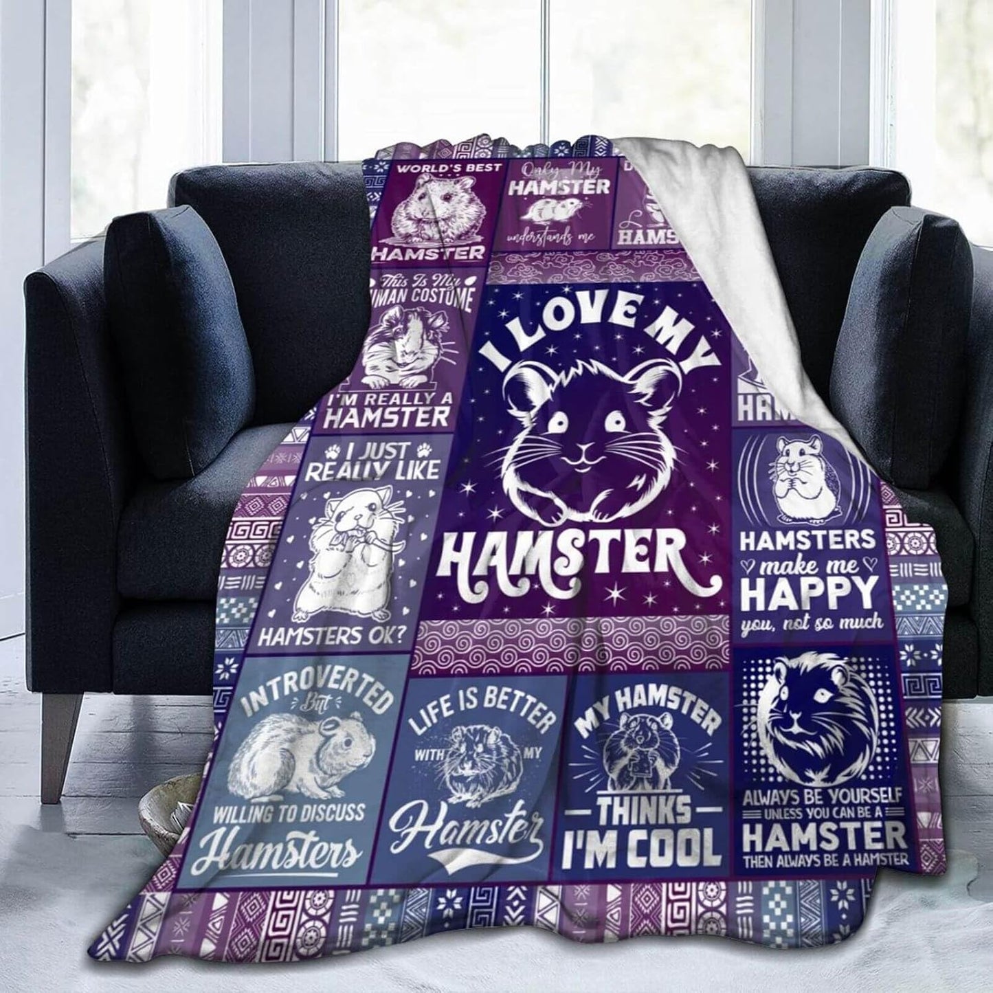 Hamster Blanket for Boys Girls, Cute Hamster Themed Design Printed Throw Blankets for Kids Lap, Chair Sofa, Warm Soft Cozy Blanket, 40"x 50"