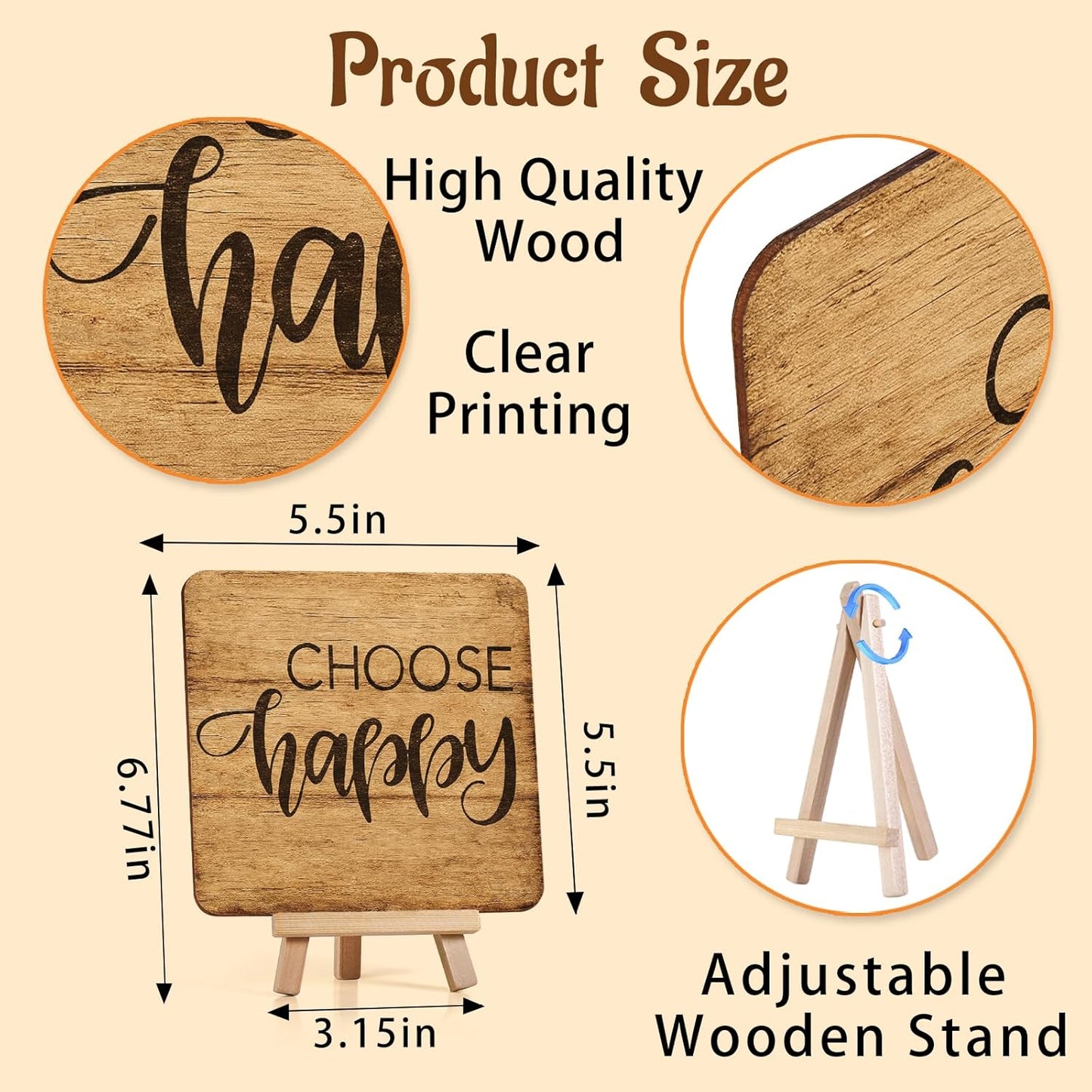 Inspirational Desk Decor, Rustic Home Office Wooden Sign, Farmhouse Decoration for Bedroom Living Room Kitchen Coffee Bar Shelf, Positive Emotional Support Gifts for Men Women, Choose Happy