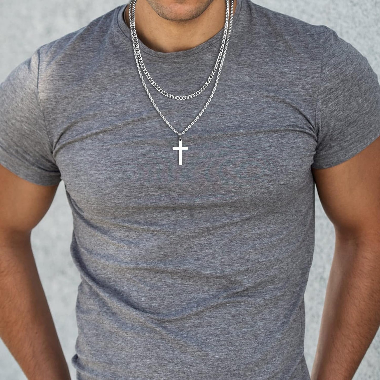 Yooblue Easter Basket Stuffers - Cross Necklace for Men, Gold Black Silver Mens Cross Necklaces Stainless Steel Cross Pendant Necklace Simple Jewelry Gifts Cross Chain Necklaces for Men