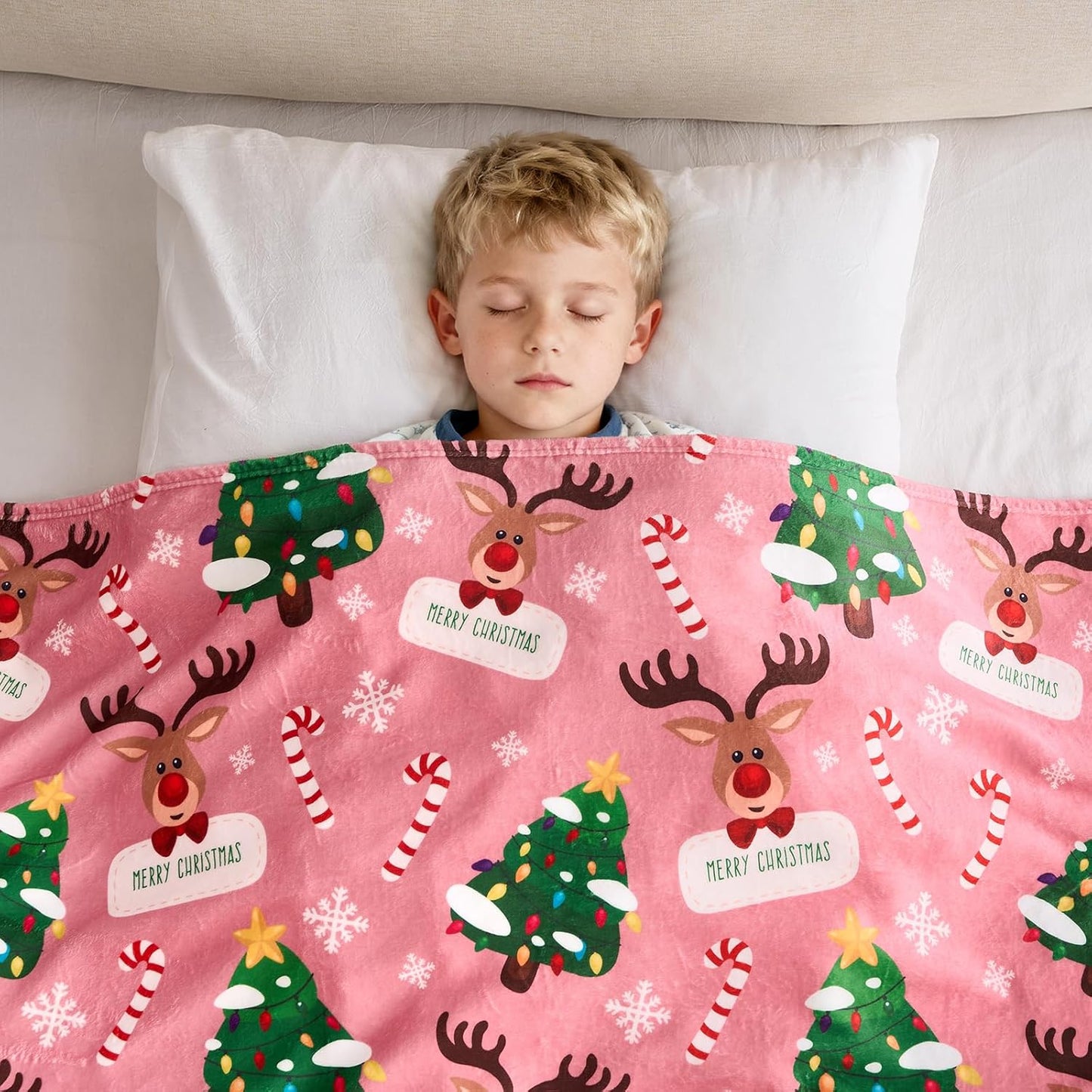 UOMNY Christmas Blanket for Kids,Santa Claus Elk Throw Blanket,Soft Christmas Blanket for Couch and Bed, for Kids 50x60 inch