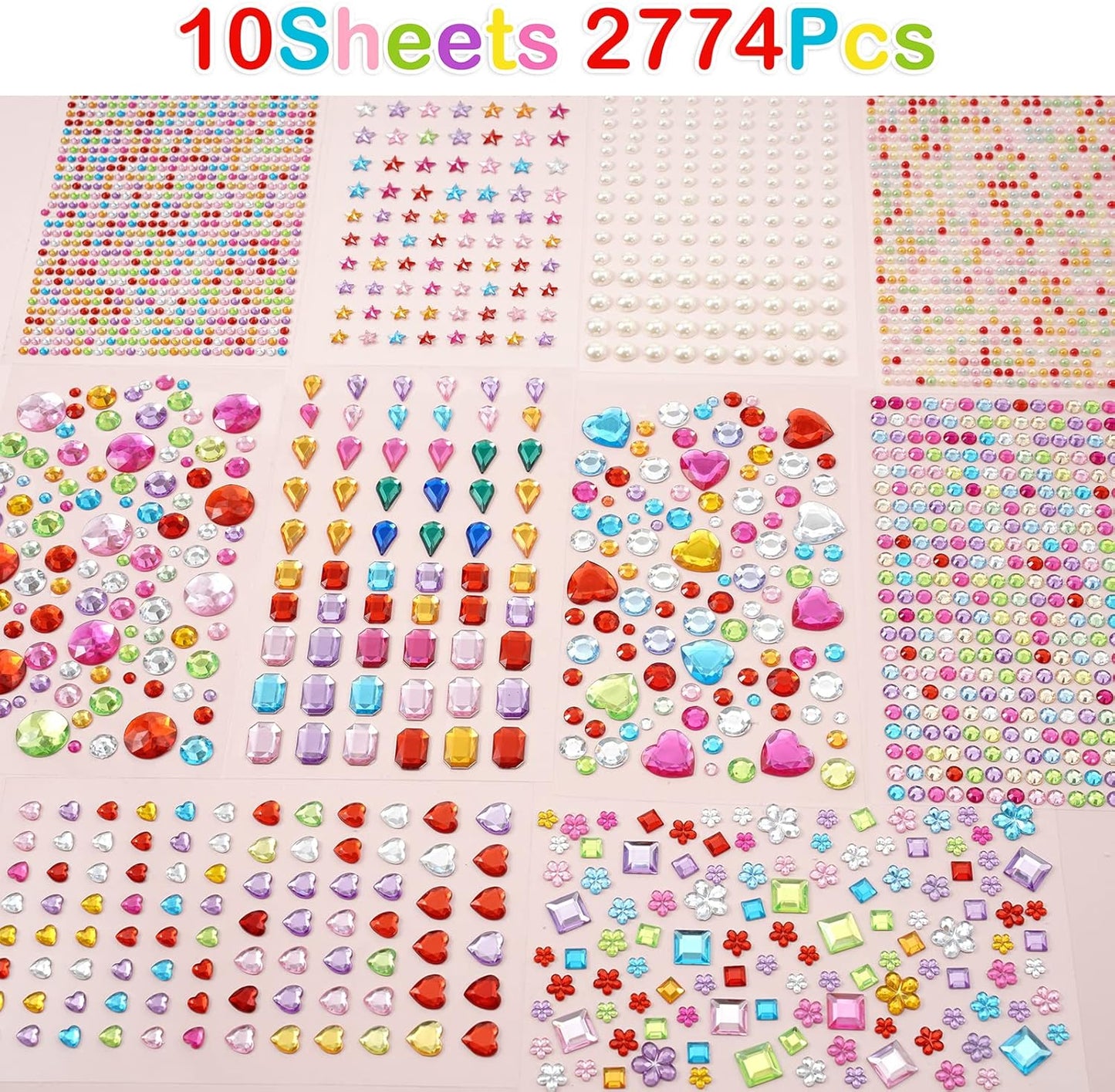 2774pcs Gem Stickers Jewels for Crafts, Self Adhesive Rhinestone Jewel Stick on Gems, Acrylic Bling Heart Stickers, Craft Supplies for Kids