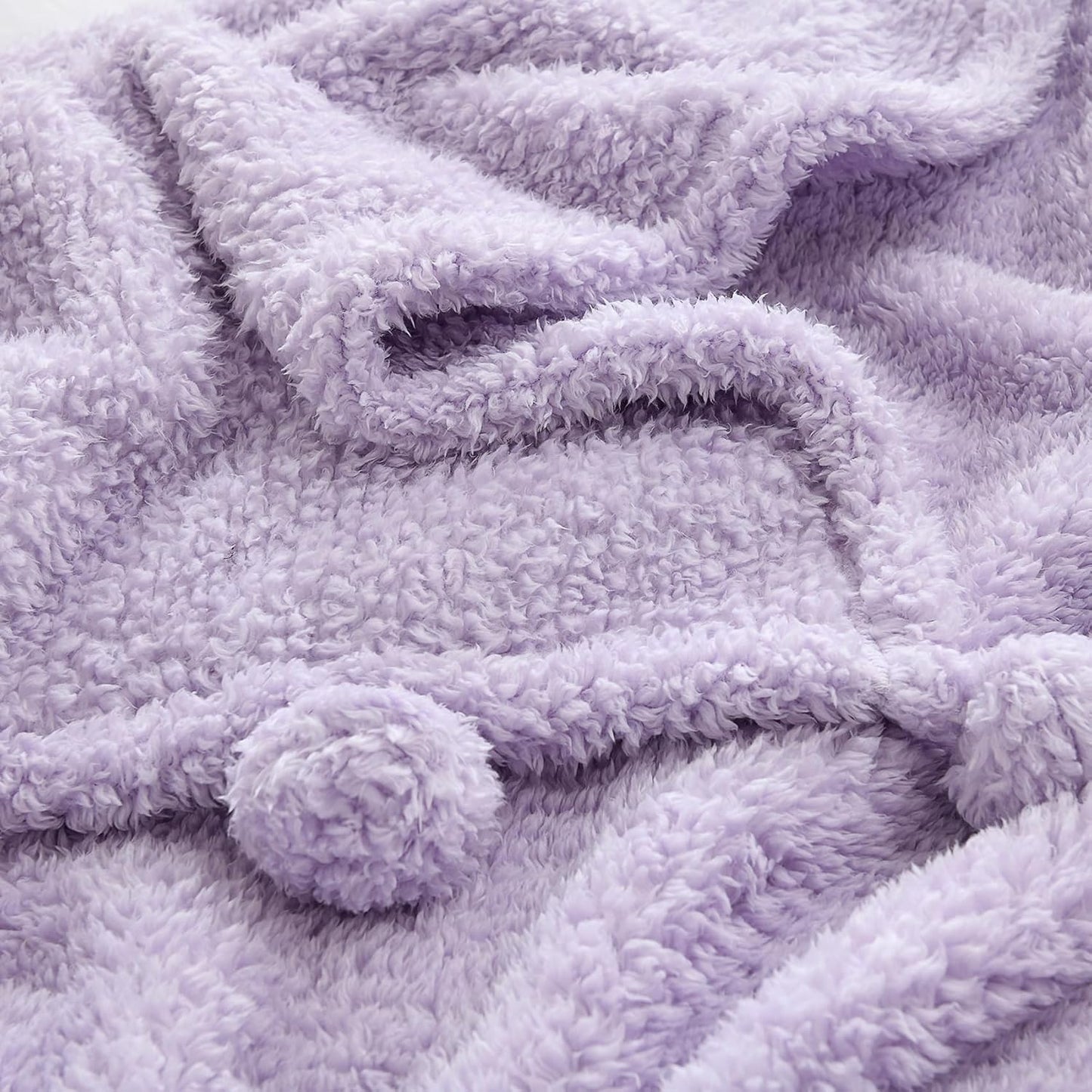 HORIMOTE HOME Ultra Soft Cozy Sherpa Throw Blanket with Pompom Fringe, Light Weight Warm Decorative Boho Style Plush Throw Blanket Cover for Couch, Sofa, Bedroom,Travel, Outdoor, 50”x60”, Purple