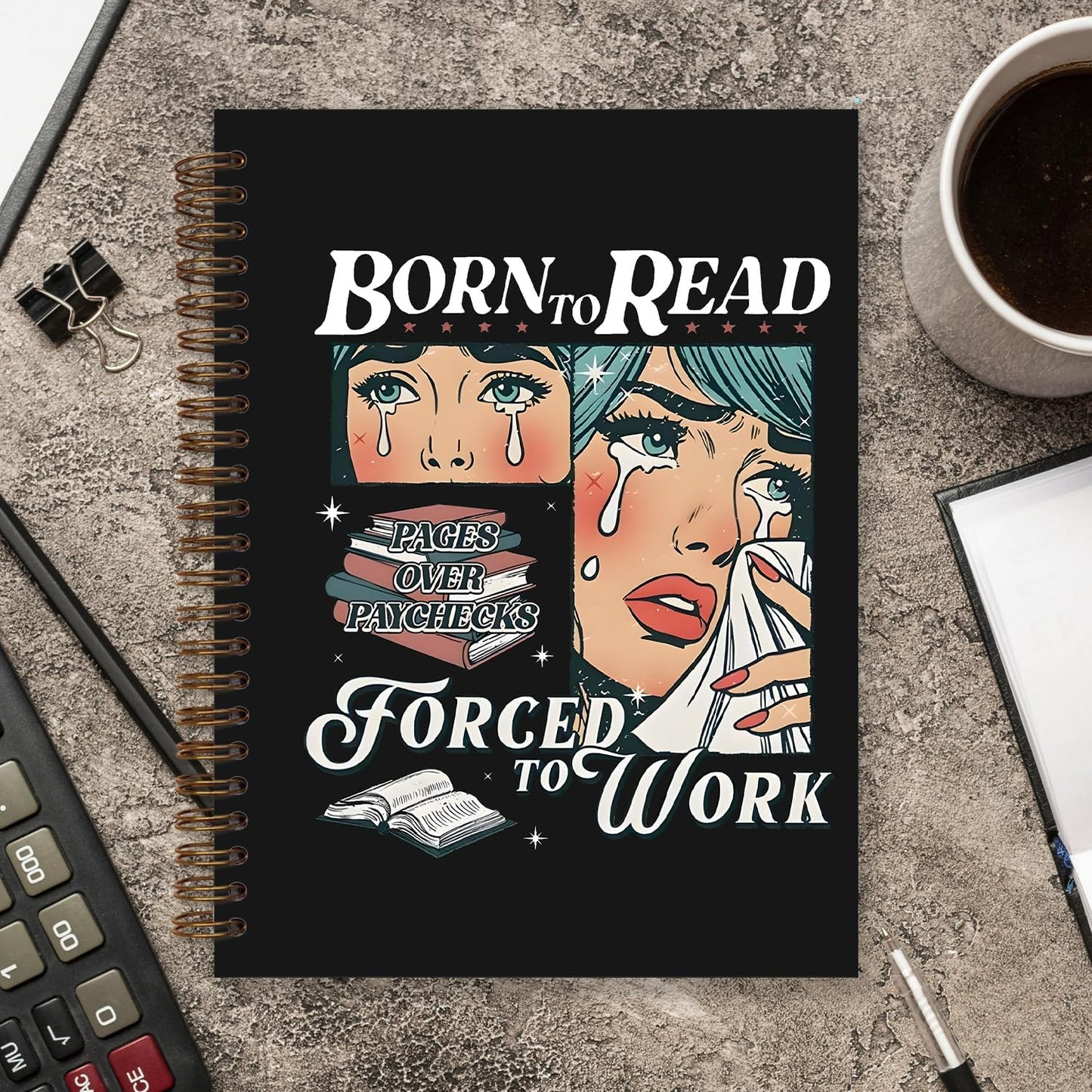 Book Tracker Journal, Reading Journals for Book Tracking, Cute Reading Journal Notebook, Bookish Reader Gifts for Women, Born to Read Forced to Work Spiral Notebook 5.5x8.3