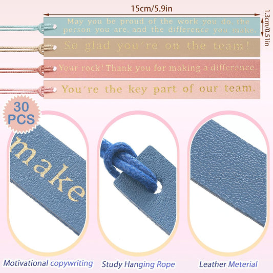 Skyygemm 30 Pcs Thank You Gifts Bookmark Bulk Employee Appreciation Gift Leather Inspirational Bookmark Pastel Leather Bookmark for Coworker Team Nurse Teacher Volunteer