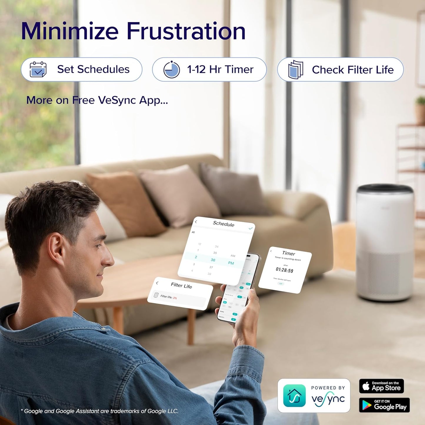 LEVOIT Air Purifiers for Home Large Room Up to 1733 Ft² With HEPA Sleep Mode, AHAM VERIFIDE, Auto Mode, Air Quality Monitor, Smart WiFi, 3-in-1 Filter For Pet Allergy, Smoke, Dust, Core 400S-P, White
