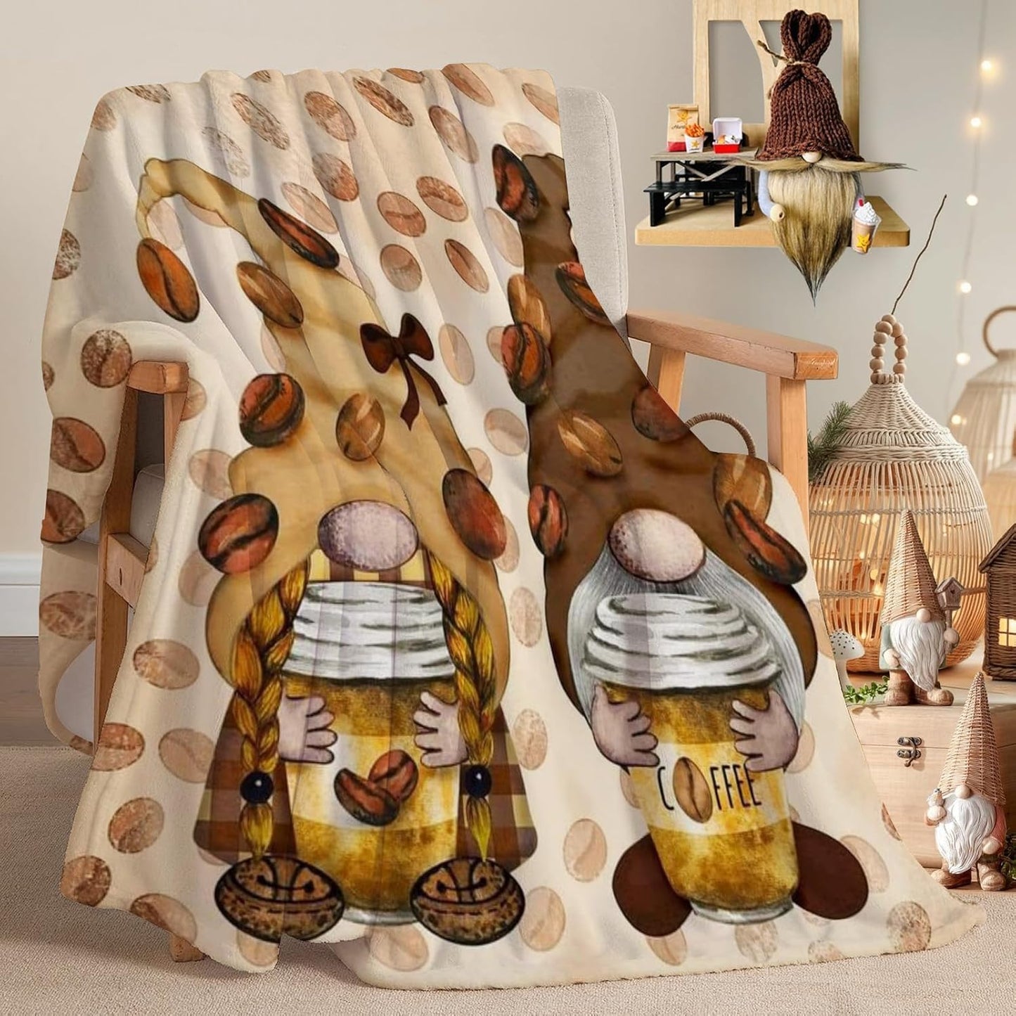 Gnome Blanket - Gnome Gifts for Women, Soft Fuzzy Fall Throw Blanket for Couch, Sofa, Coffee Gnome Blankets and Throws for Mom, Adults, Women, Girls, 50''x60''