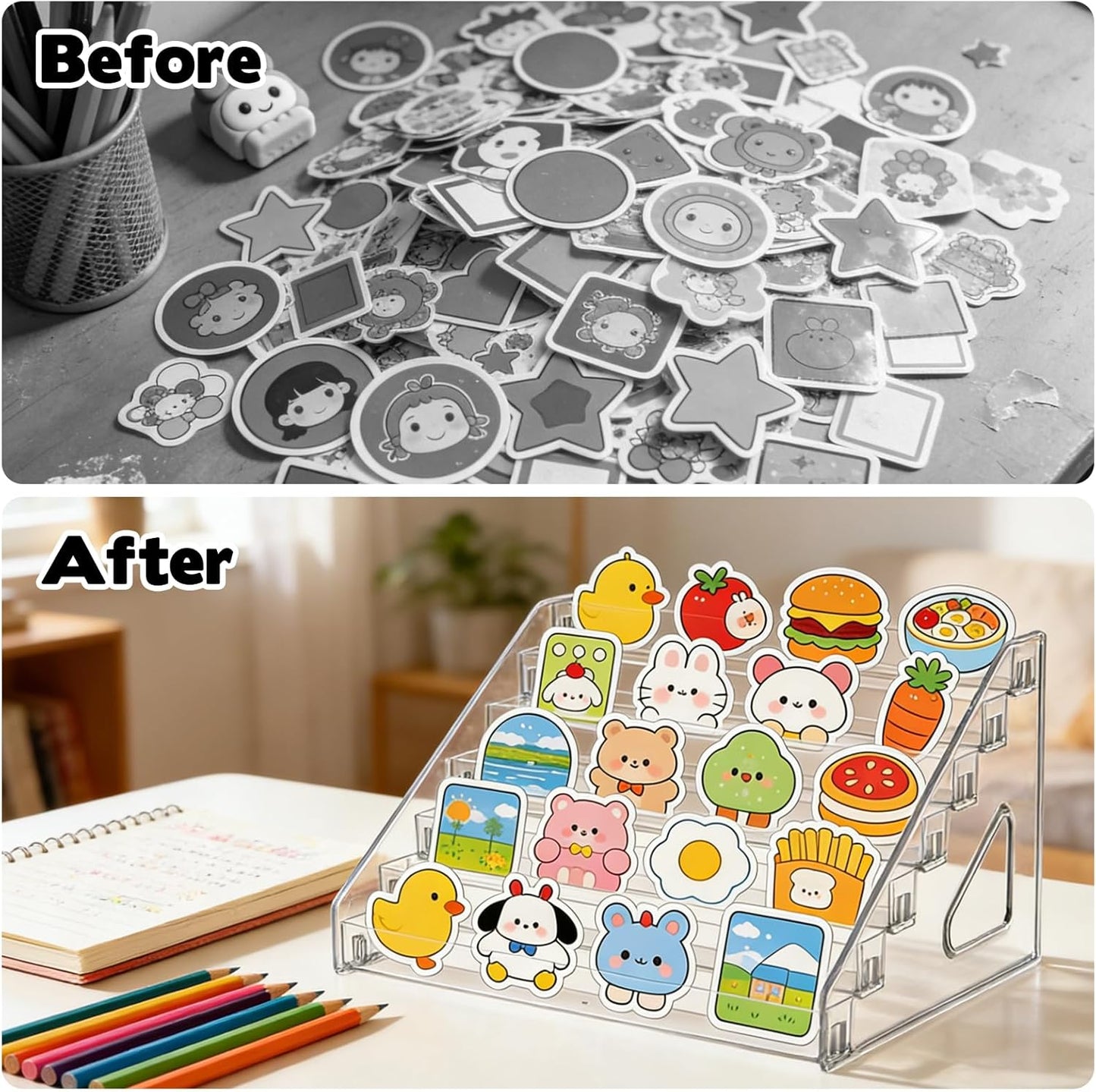 2 Pack 7 Tiers Sticker Display Stand, Sticker Stamp Holder Organizer for Large Stickers Vendors Small Business Supplier Events Trade Shows Classroom Risers Greeting Card Display Sticker Holder