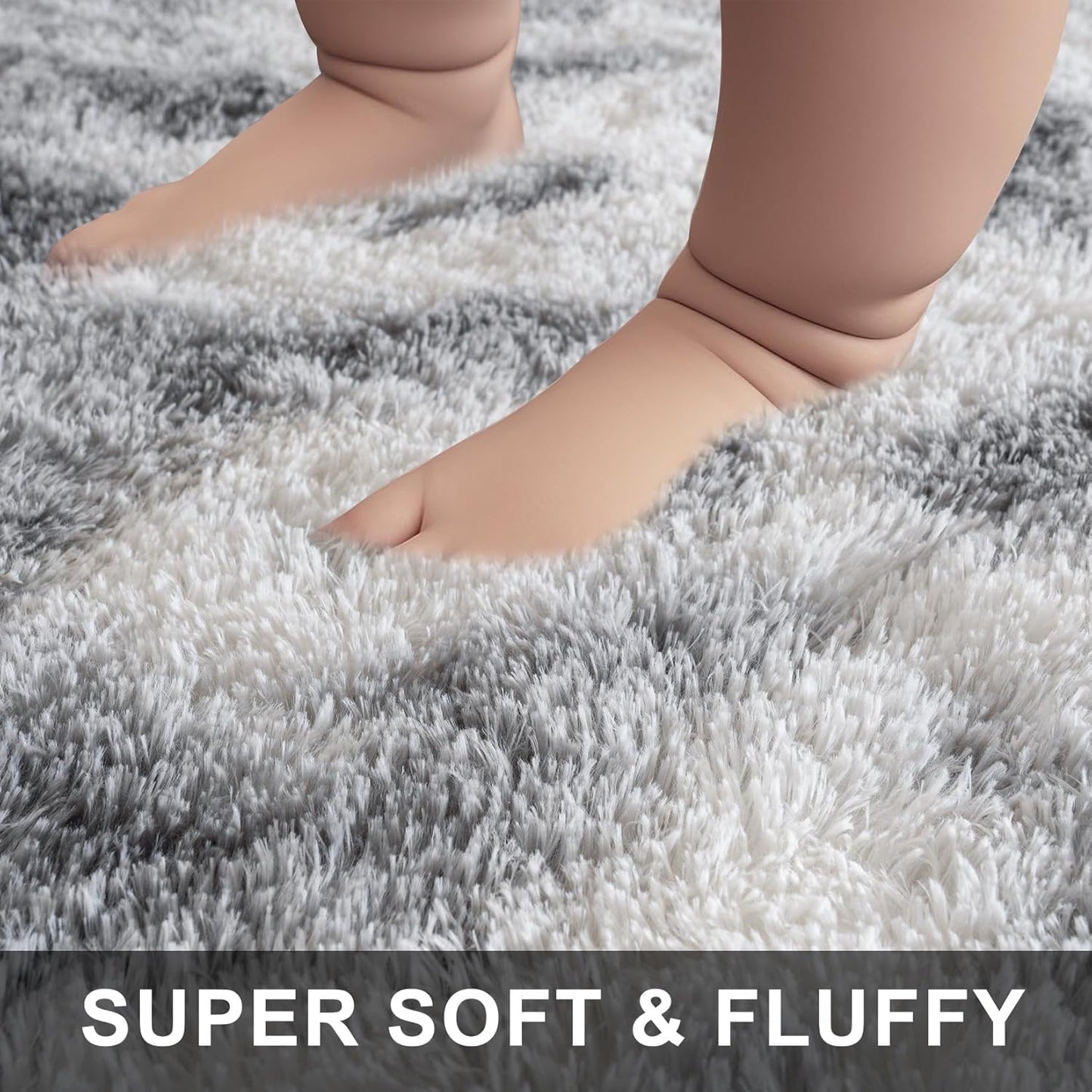8x10 Tie-Dyed White & Grey Machine Washable Large Area Rugs for Living Room, Bedroom, Fluffy Shag Fuzzy Plush Soft Carpets, Fluffy Rugs for Kids,Nursery, Decor Aesthetic