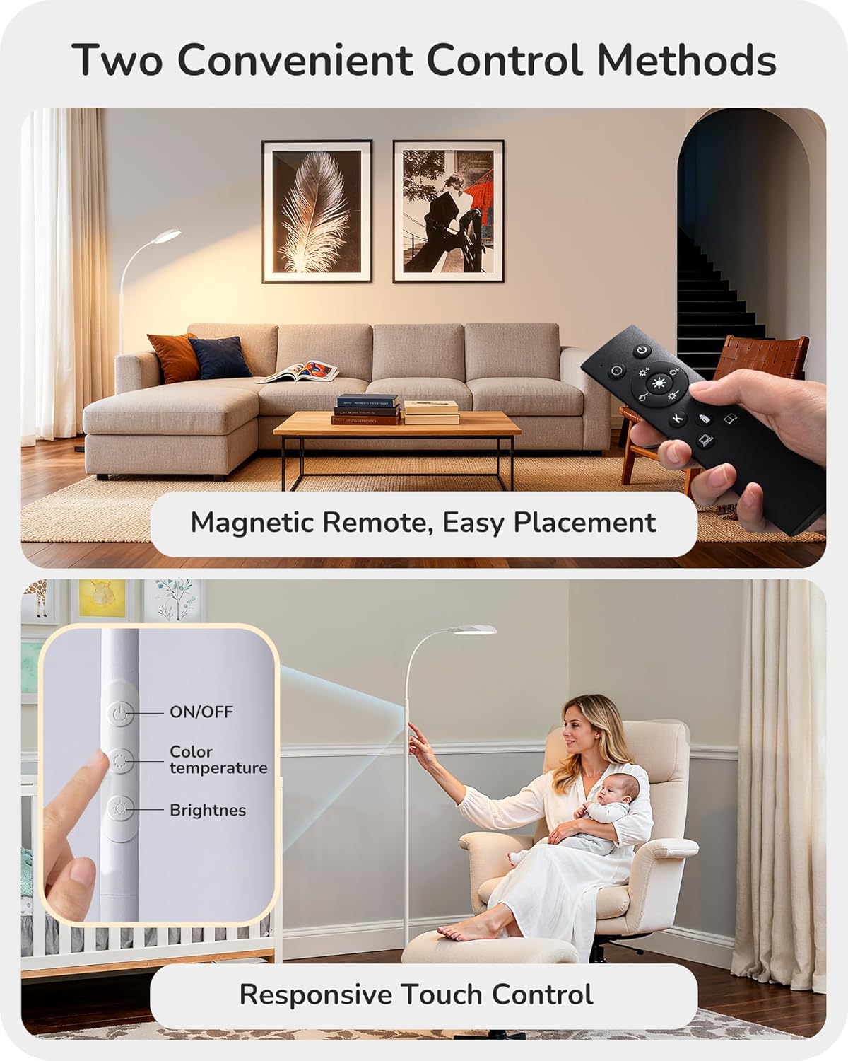 EDISHINE Gooseneck Floor Lamp, 1300LM LED Floor Lamps for Living Room, 4CCT Color Temperature Dimmable Standing Lamp, Remote & Touch Control, 30/60Min Timer Reading Light for Bedroom Office White