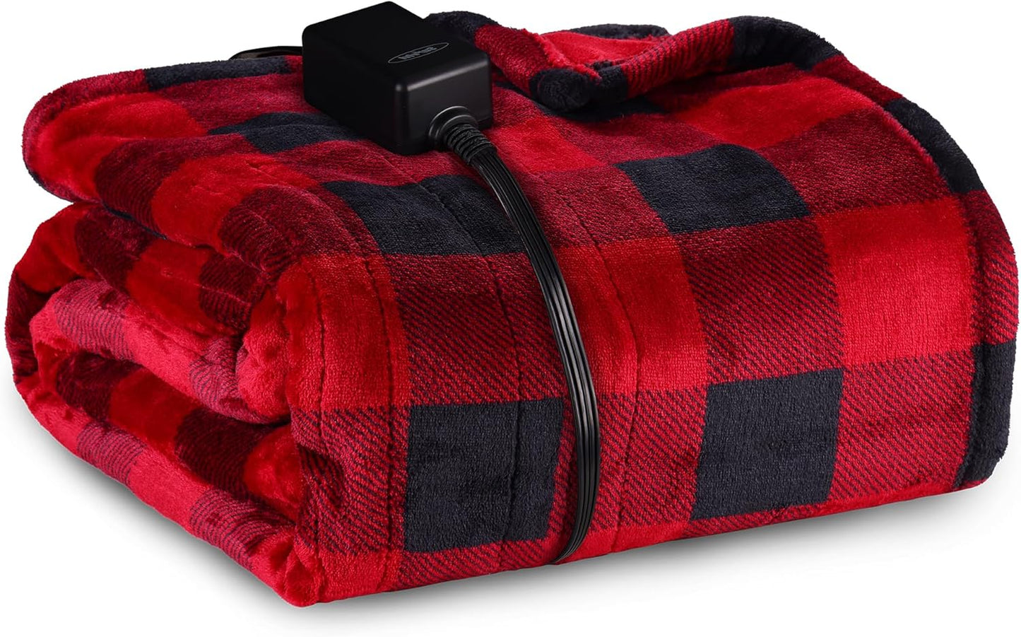 HEYNEMO Heated Blanket 50" x 60",Microplush Flannel Electric Blanket for 89°F-108°F,10 Heating Levels Heating Blanket & 1-12 Hours Auto Shut Off,Black and Red