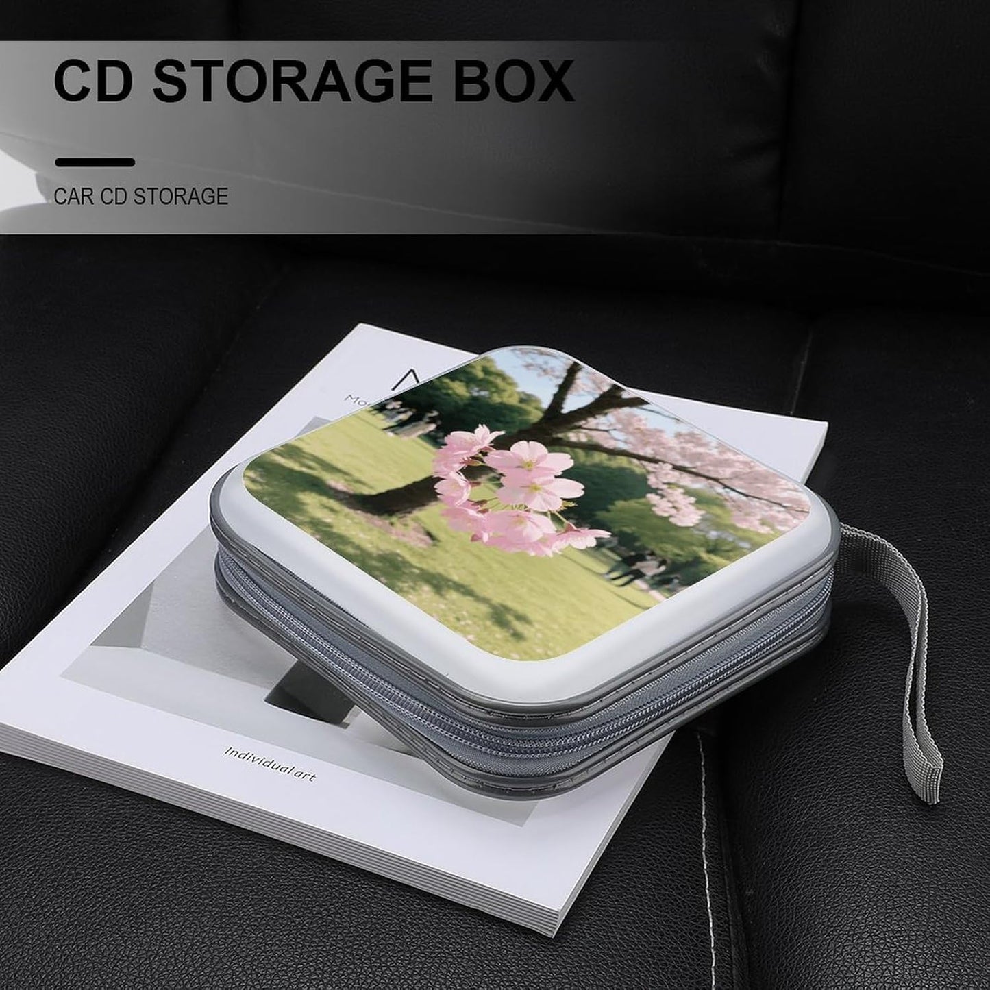 Cherry Blossom CD Case Portable Zipper CD Case 40 Capacity Hard Plastic DVD Cases Holder Large Storage Disc Wallet Bag for Car Home Travel DVD Collection Bag