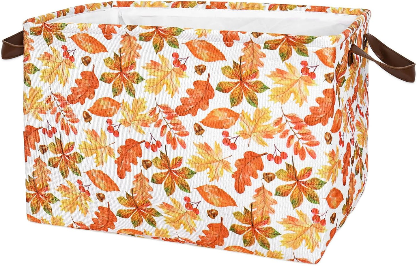 JarThenaAMCS 2Pcs Fall Storage Basket with Handles Maple Leaf Cube Storage Bin Foldable Fabric Container Organizer Box for Autumn Thanksgiving Home Office Dorm Closet Shelf Toy
