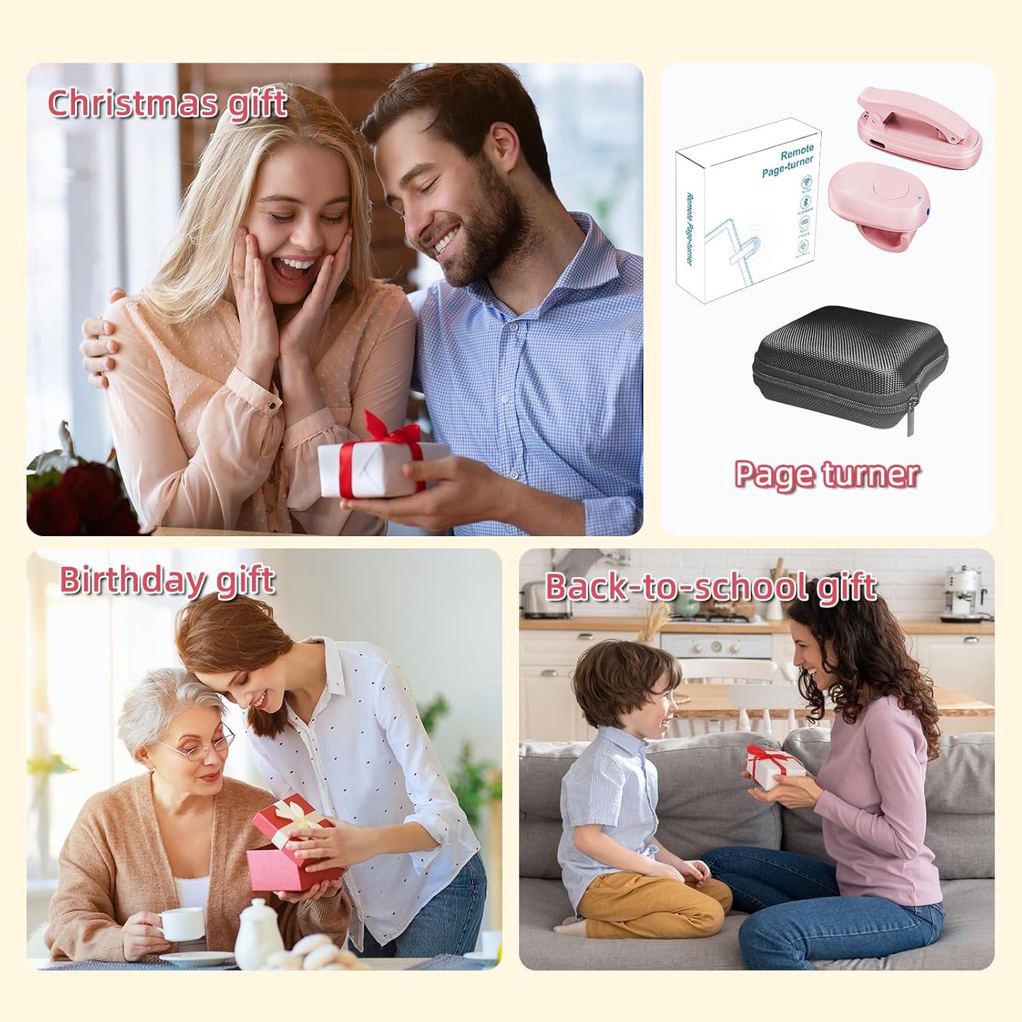Kindle Page Turner Ring — Finger-Wear Click Controller for Comfortable One-Hand Page Turning, Ring Style Design for Reading in Bed or on The Couch（Pink）
