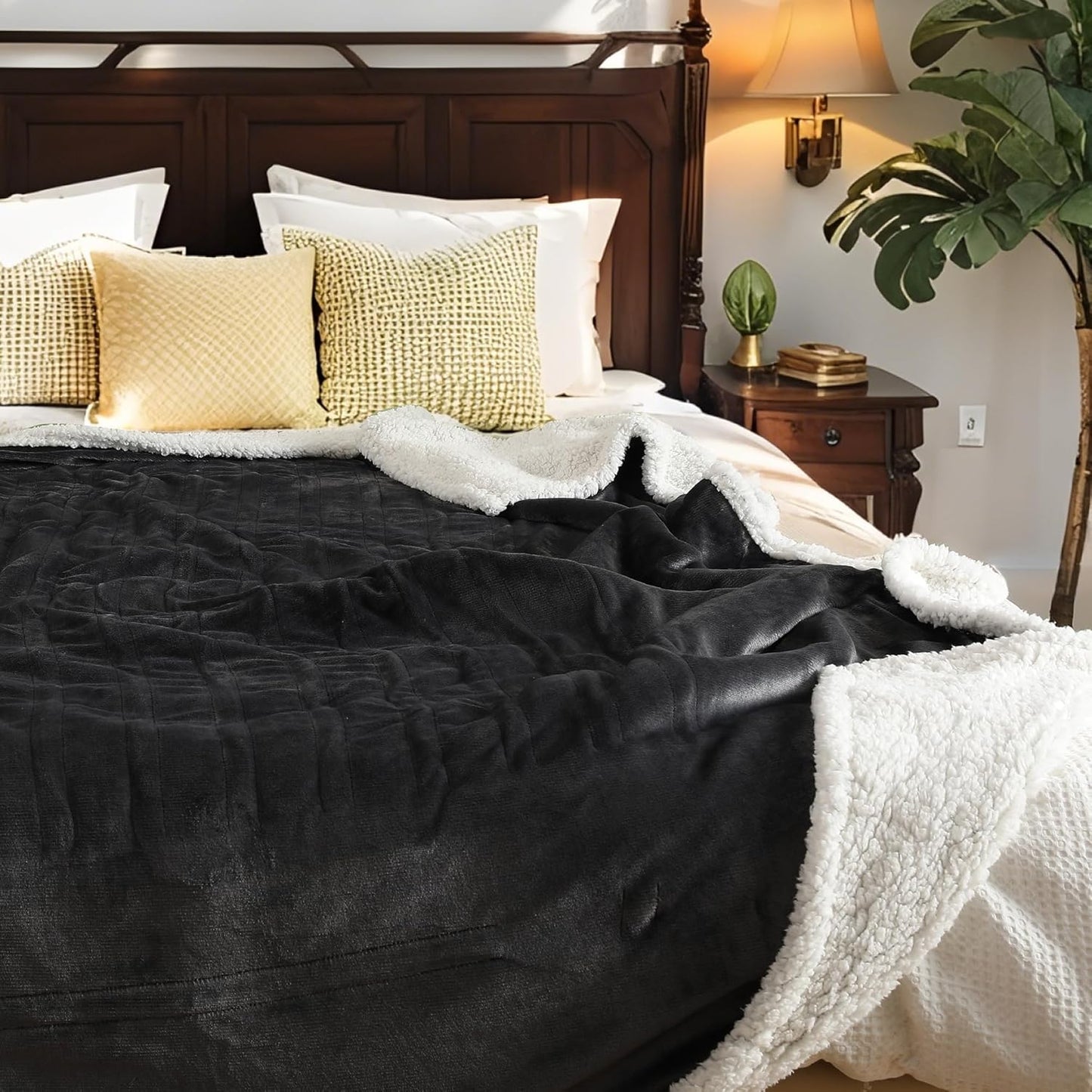 Electric Heated Blanket Throw Size 50"x60", Dual-Sided Soft Flannel & Sherpa, 4 Heat Settings with 3H Timer, Breathable Warm for Bed & Couch, Machine Washable, Dark Grey