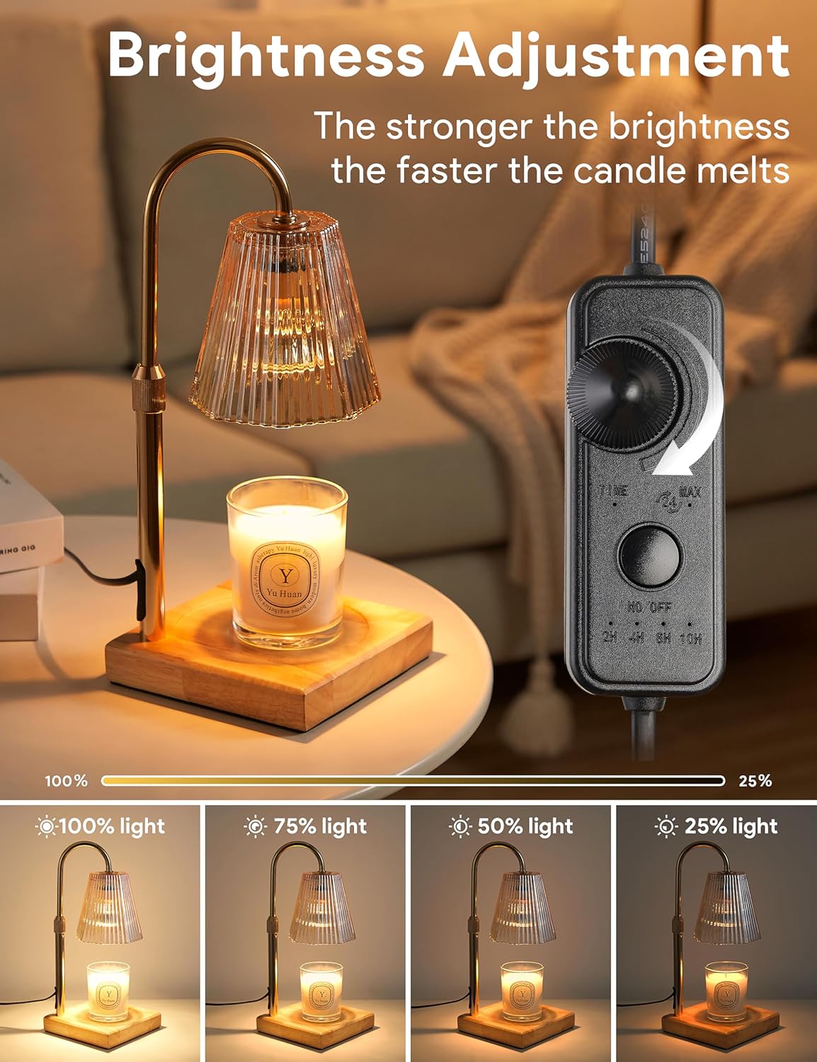 Candle Warmer Lamp with Timer, Dimmable Candle Warmer for Home Decor, Birthday Gifts for Women, Adjustable Height Wax Melt Warmer with 2 Bulbs