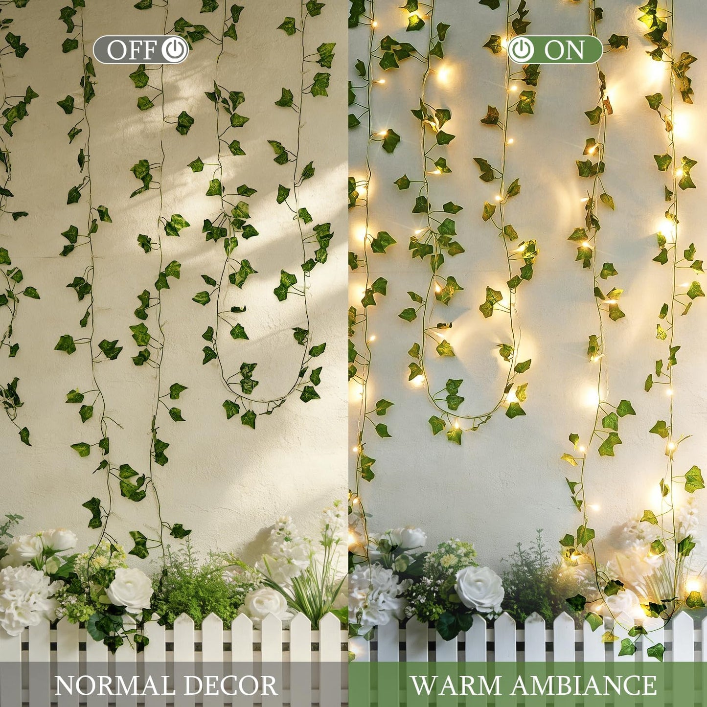 JMEXSUSS 100 LED Vines with Lights Plug in, Ivy Vines with Fairy Lights with Remote, 33 FT Leaf String Lights Waterproof for Room Bedroom Wall Fireplace Wedding Decoration（Warm White）