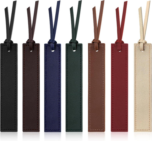 7 Pcs Leather Bookmark, Classic Stitched Bookmark with Leather Rope, Bookmarks for Men, Handmade Stitched Book Marks Page Markers for Book Reader Teachers Students School Office