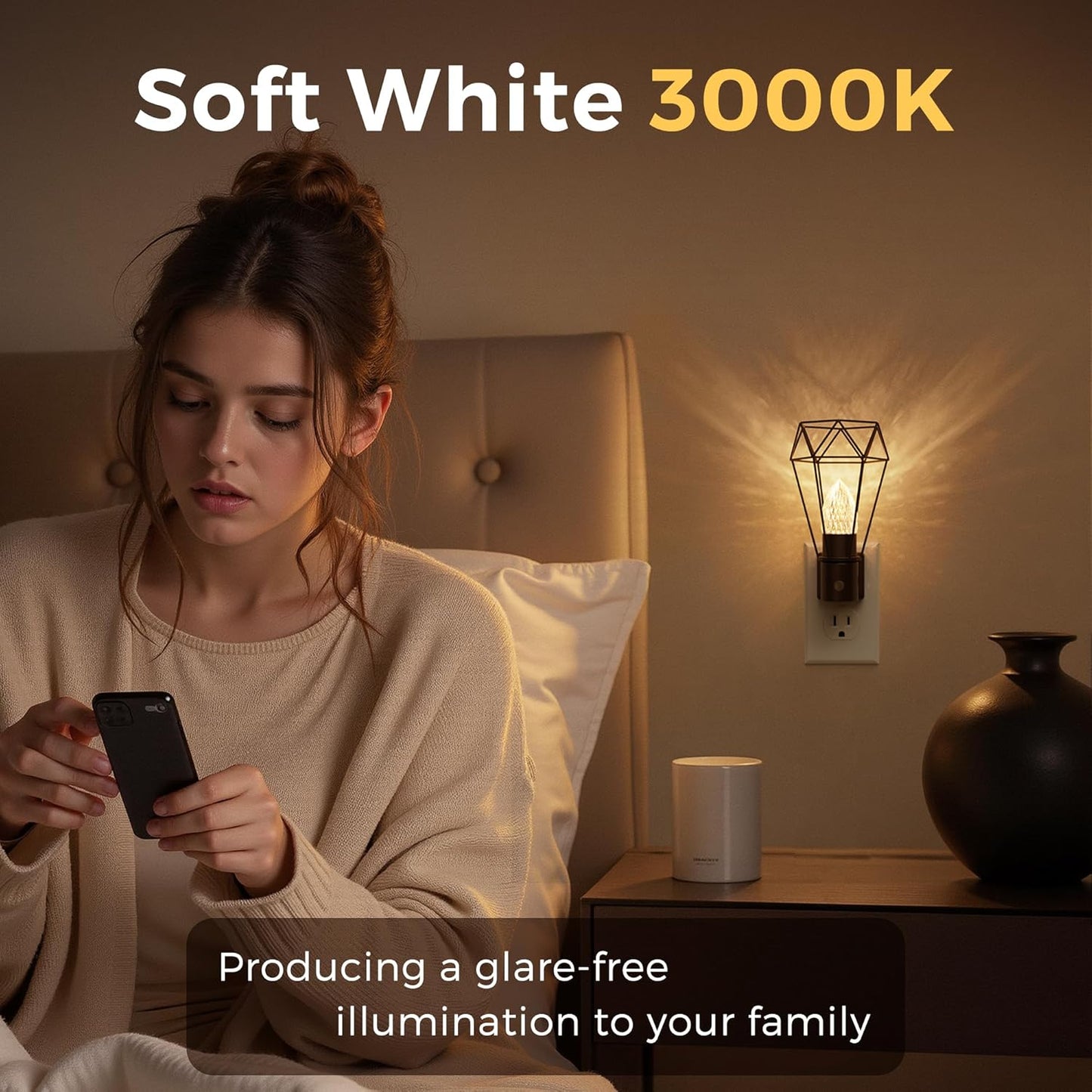 L LOHAS LED Night Light, 2 Pack Night Lights Plug into Wall, 3000K Warm White, Farmhouse Plug in Light with Dusk to Dawn Sensor, for Bedroom, Bathroom, Kitchen, Hallway
