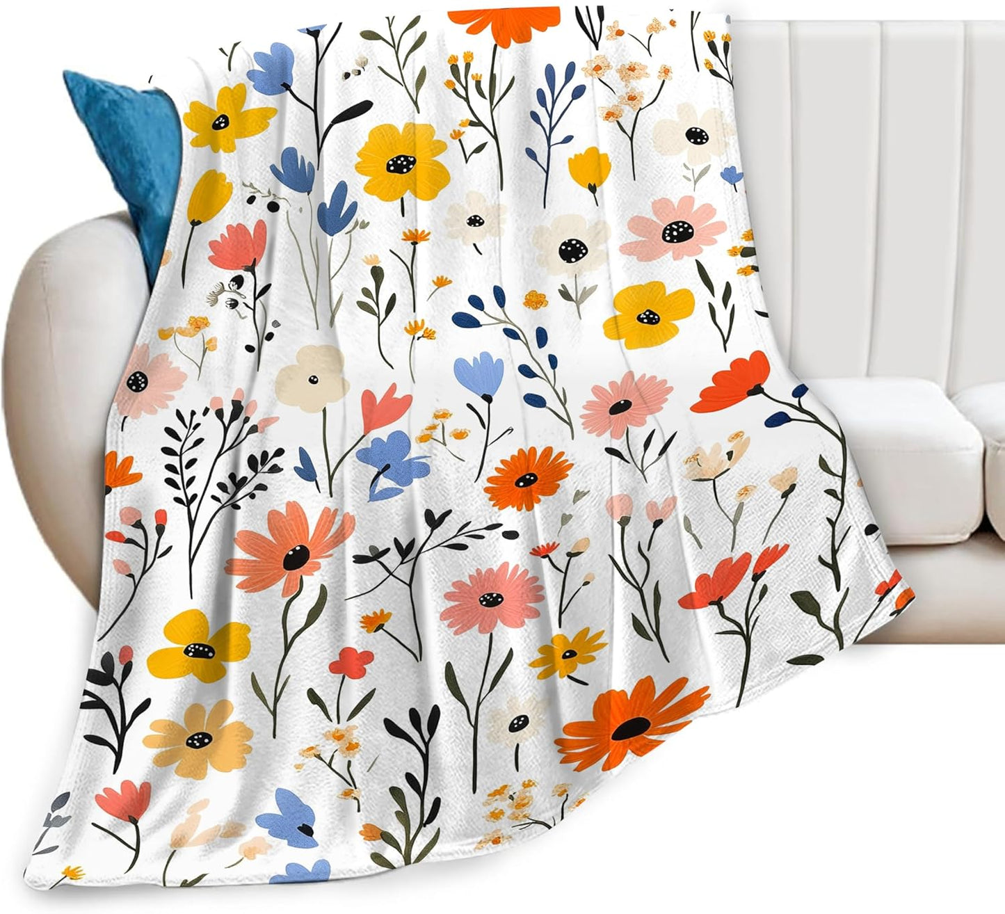 Wildflowers Floral Blanket for Women Girls Super Soft Cozy Fleece Flower Throw Blanket Plush Botanical Plant Bedding Decor Blanket Gifts for Boys Kids Men 40''X50''