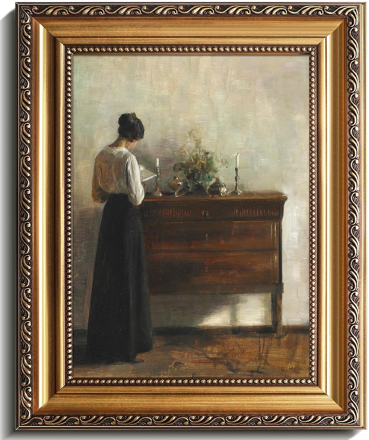uniro Vintage Gold Framed Wall Art, Vintage Woman Portrait Canvas Art Prints Painting, Antique 19th Century Woman Reading Poster, Moody Dark Academia Aesthetic Artwork for Bedroom, Gallary, Living Room, Office,Bathroom, Desktop Decor - 9x12Inch