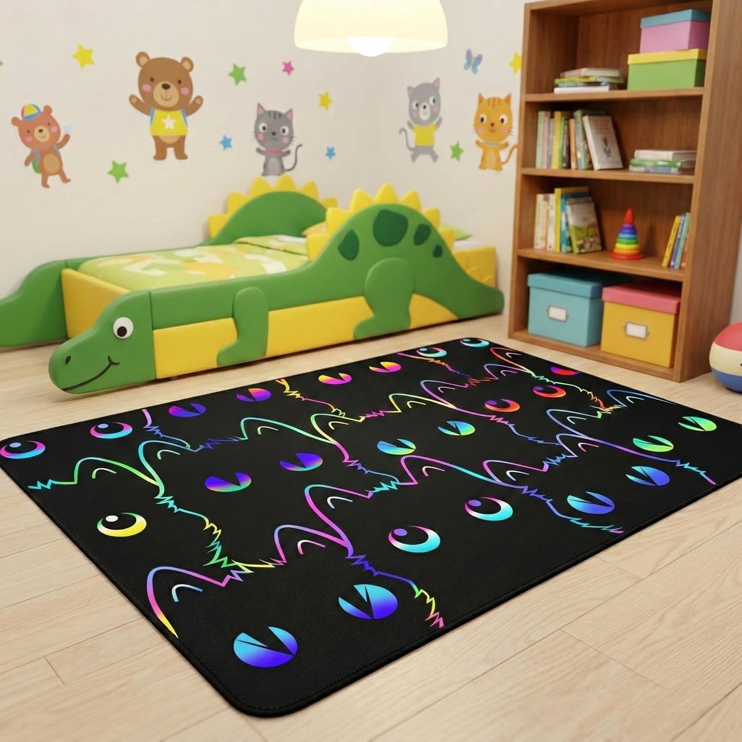 Black Cat Rug 2.5x4 Feet, Cute Cat Area Rug for Kids Room, Non Slip Cartoon Animal Carpet for Boys Girls Bedroom, Playroom, Nursery Home Decor