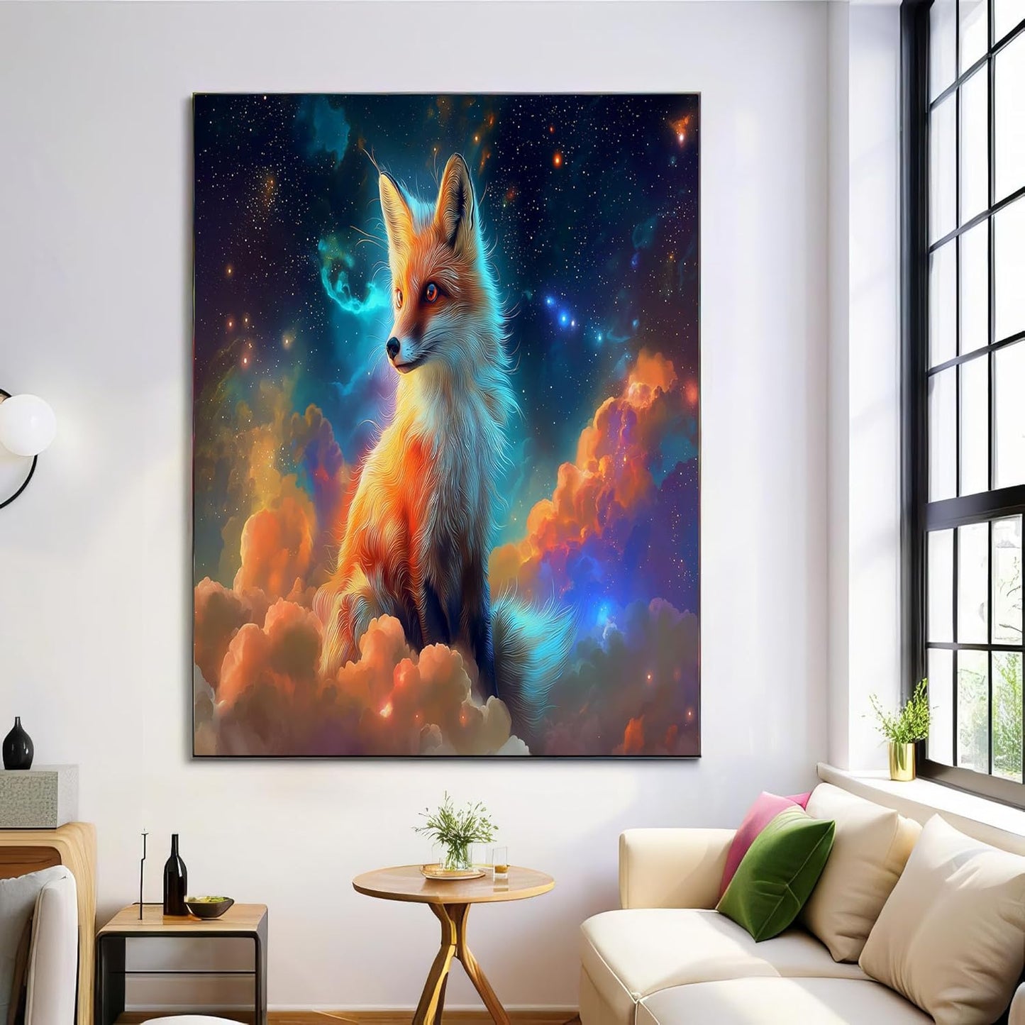 GDJSMIN Fantasy Art Style Wall Art, Nebula Fox Pattern Poster for Reading Room Living Room Decor 16x 24 inch Unframed