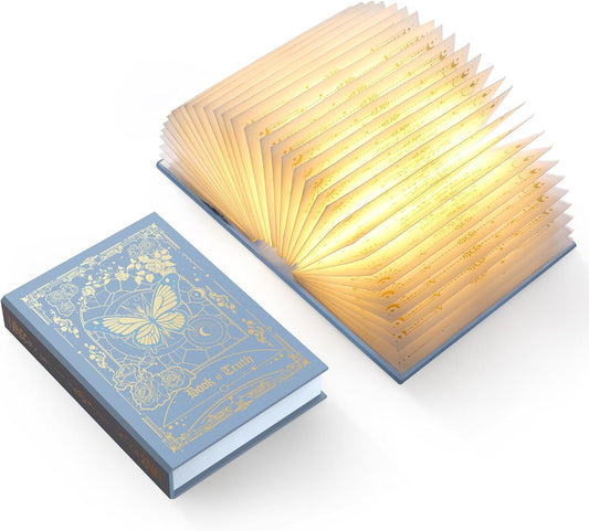 Magic Truth Book Light - Rechargeable LED Book Lamp for Home Decor, Ideal Christmas & Bookworm Gifts with Gold Foil Embossed Cover, Warm White Light for Entertainment & Relaxation (Blue)