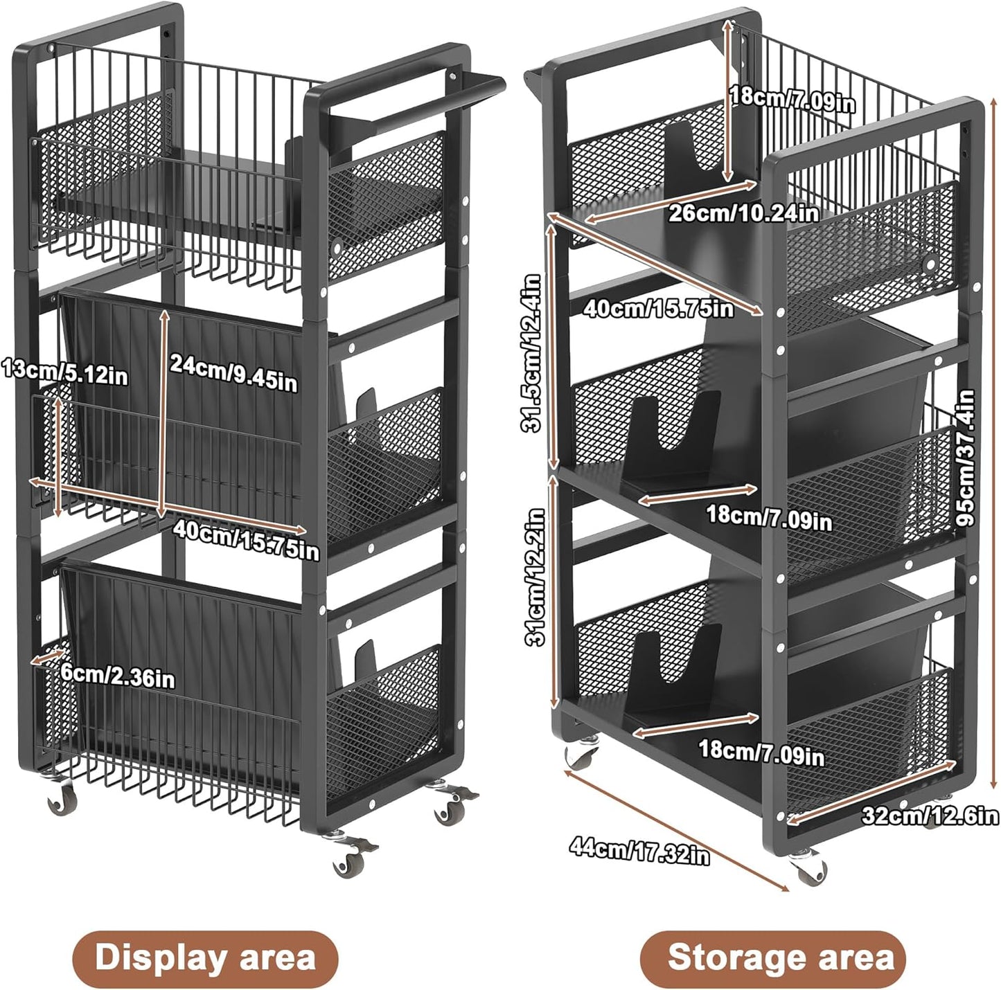 UMDONX Book Cart Heavy Duty Double-Sided with Silent Wheels & 3 Magnetic Book Supports Rolling Bookshelf Library Book Truck for Home, Office, or School